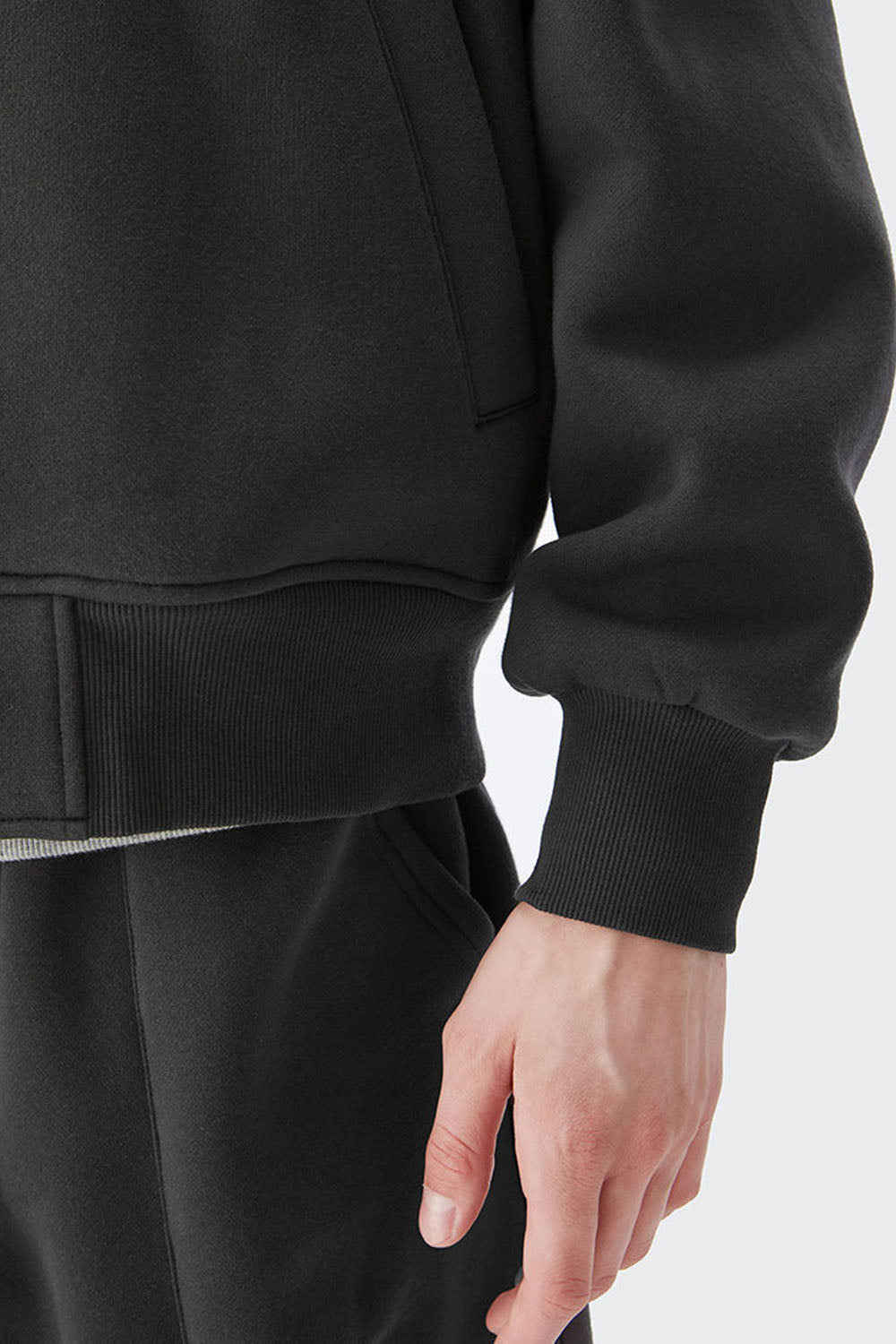 Men's 350g Heavy Fleece Ribbed Solid Color Baseball Jacket