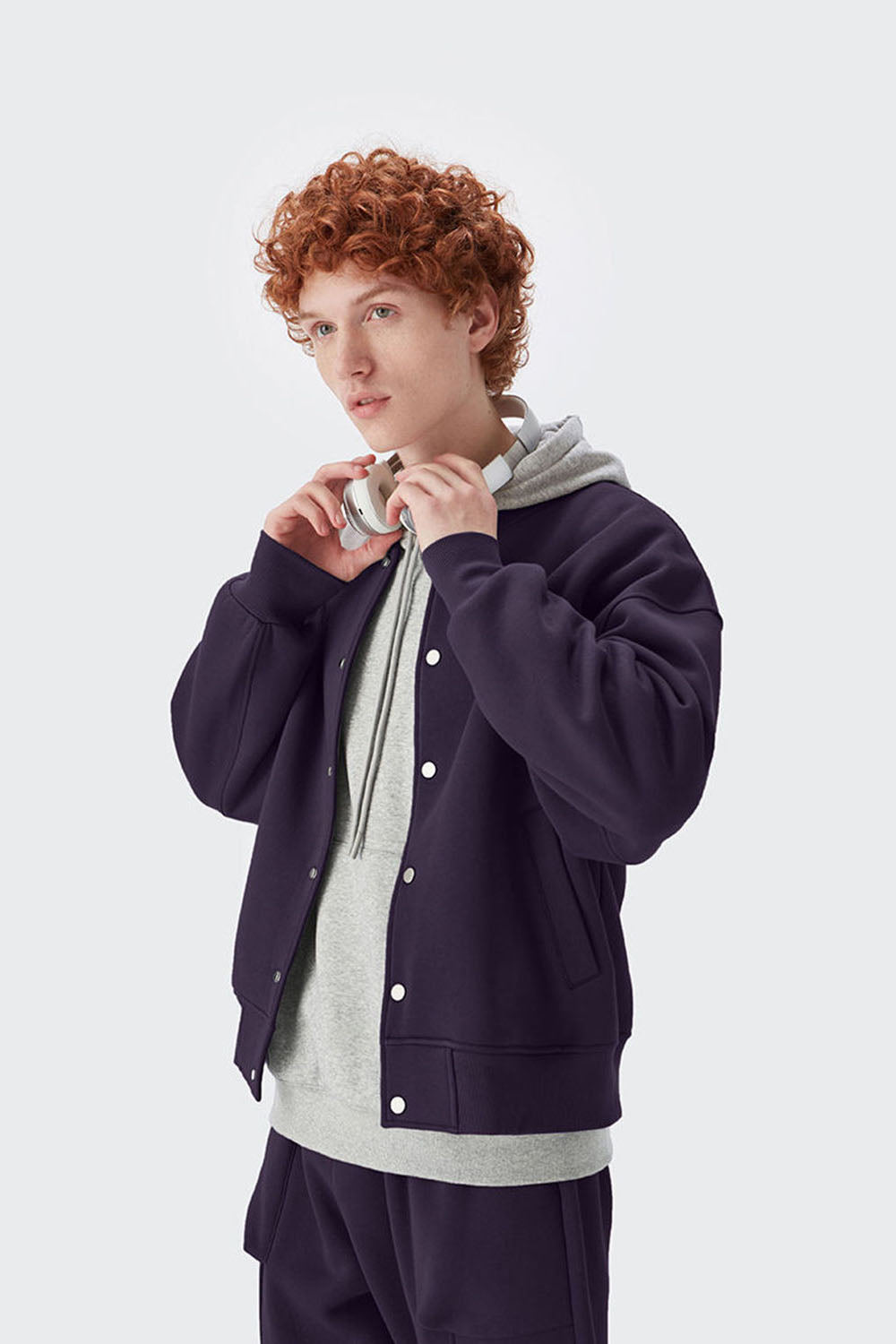 Men's 350g Heavy Fleece Ribbed Solid Color Baseball Jacket