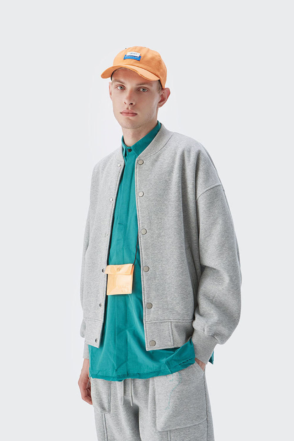 Men's 350g Heavy Fleece Ribbed Solid Color Baseball Jacket