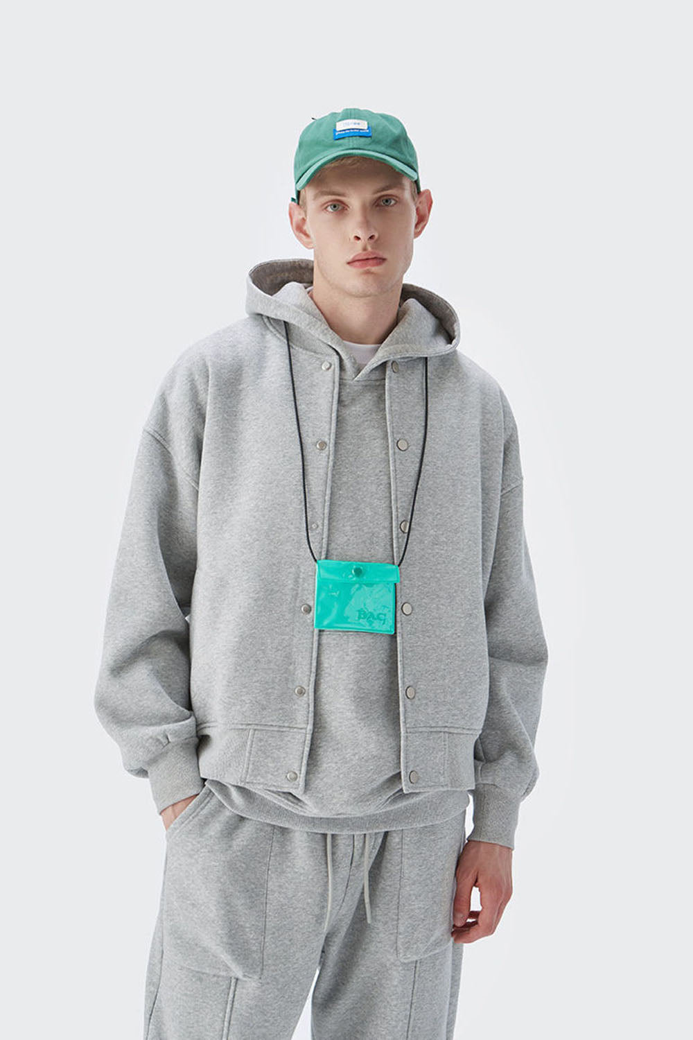 Men's 350g Heavy Fleece Ribbed Solid Color Baseball Jacket