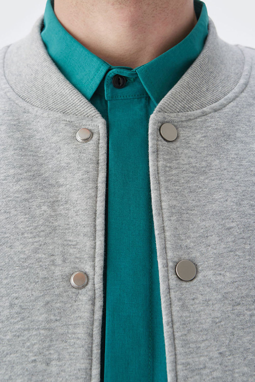 Men's 350g Heavy Fleece Ribbed Solid Color Baseball Jacket