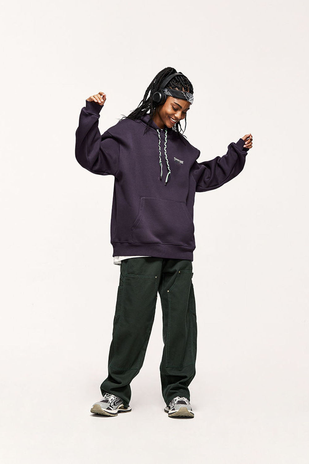 Unisex 350g Fleece-Lined Hoodie with Multicolor Braiding Hip-Hop Top