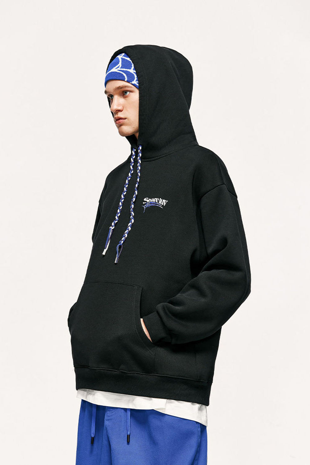 Unisex 350g Fleece-Lined Hoodie with Multicolor Braiding Hip-Hop Top