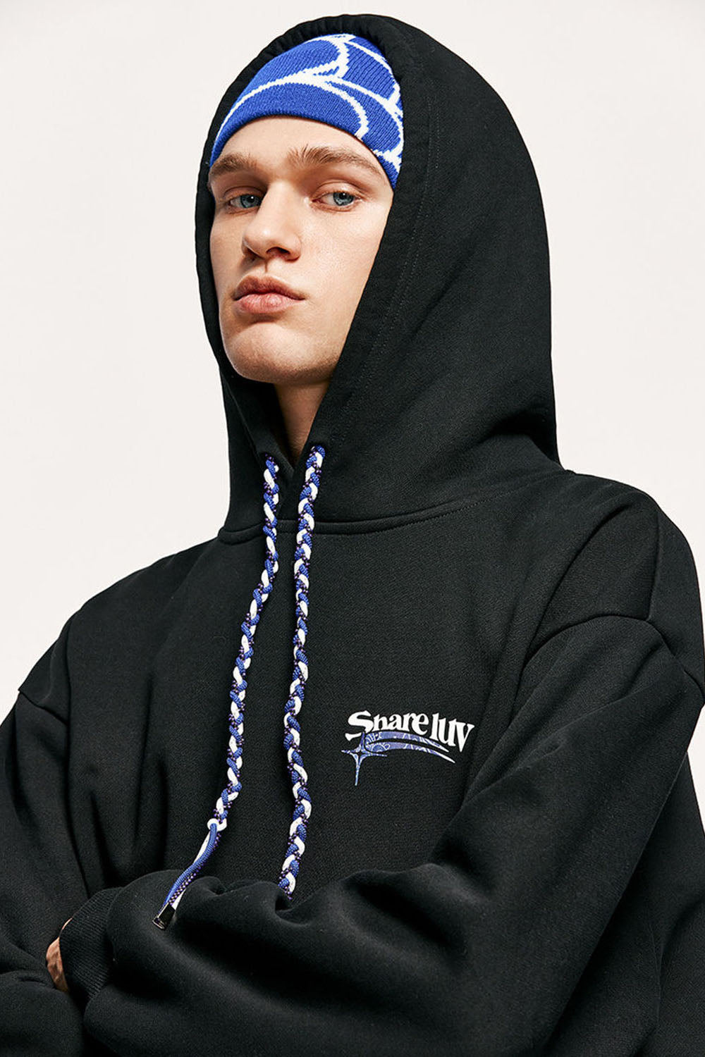 Unisex 350g Fleece-Lined Hoodie with Multicolor Braiding Hip-Hop Top