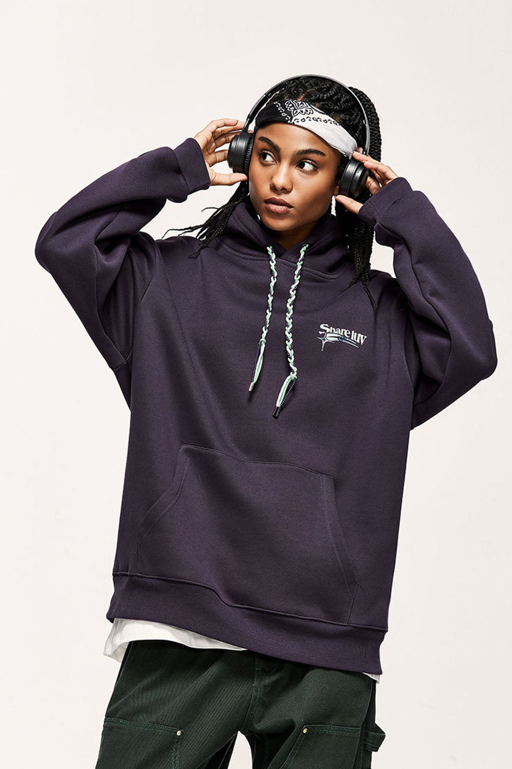 Unisex 350g Fleece-Lined Hoodie with Multicolor Braiding Hip-Hop Top