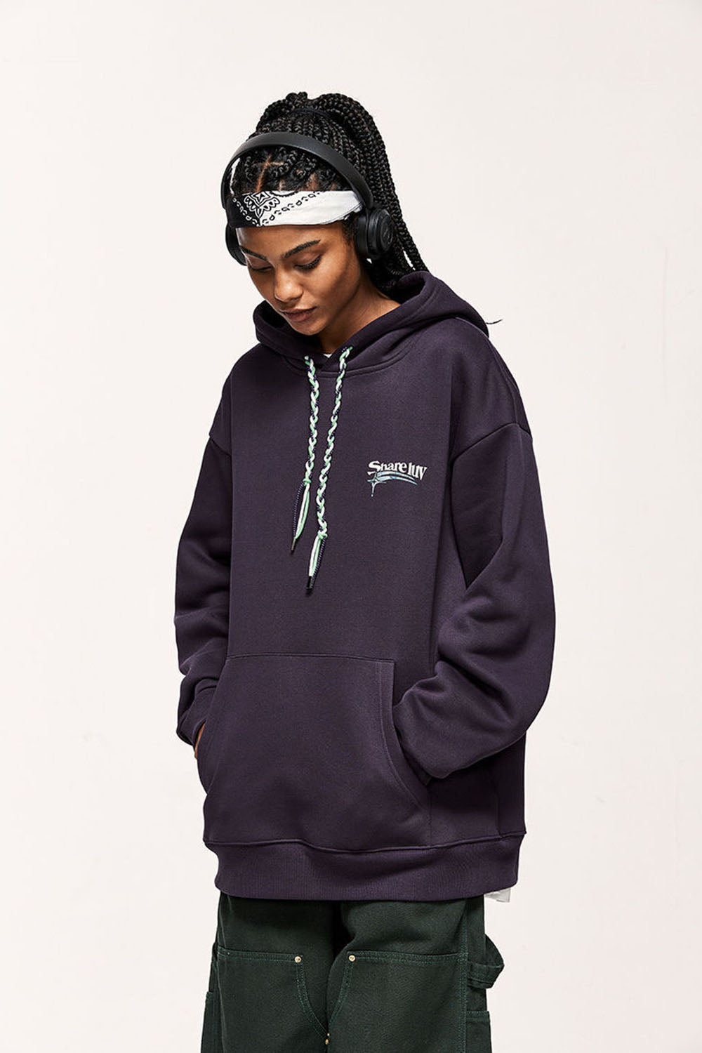 Unisex 350g Fleece-Lined Hoodie with Multicolor Braiding Hip-Hop Top