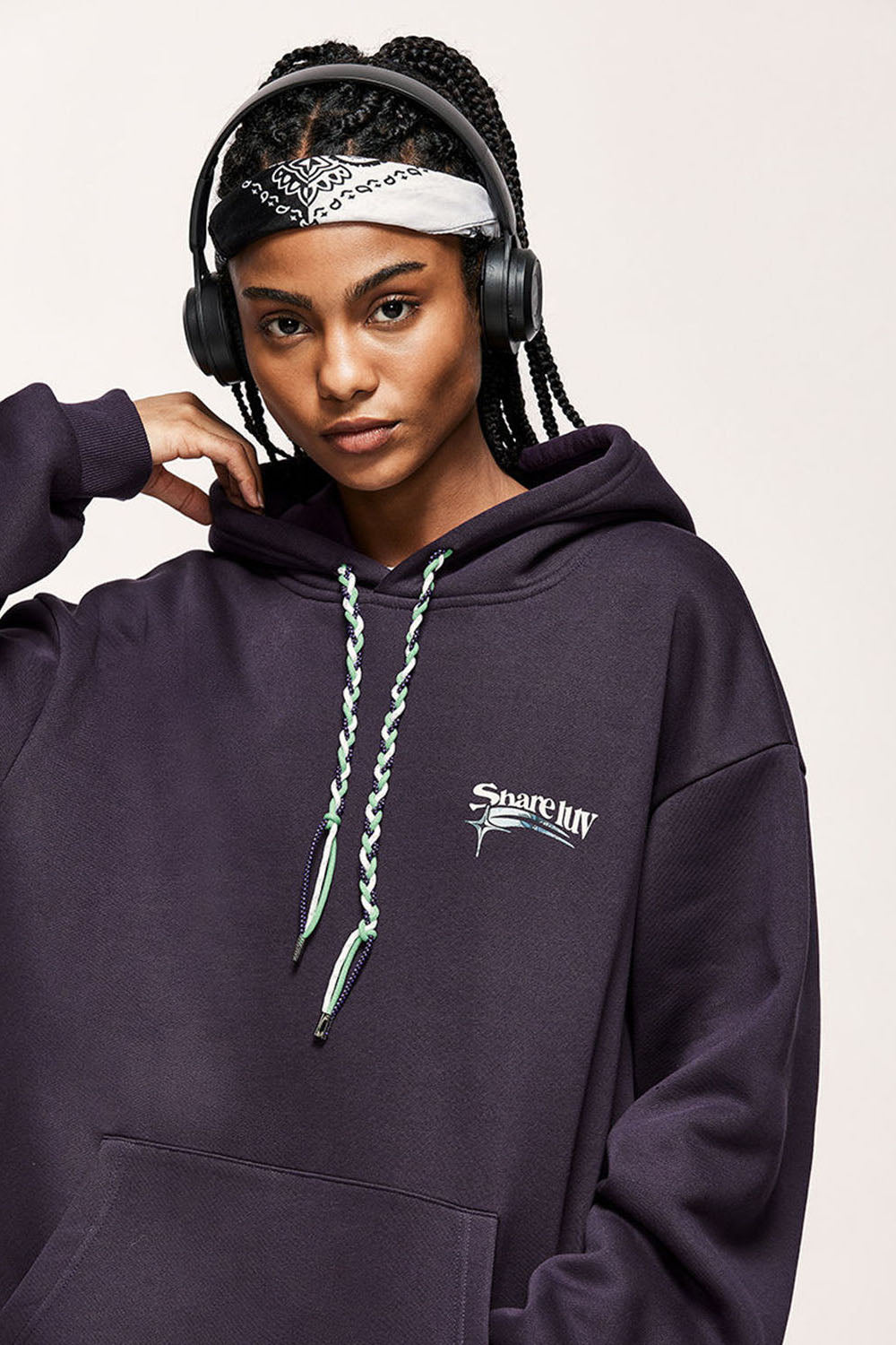 Unisex 350g Fleece-Lined Hoodie with Multicolor Braiding Hip-Hop Top