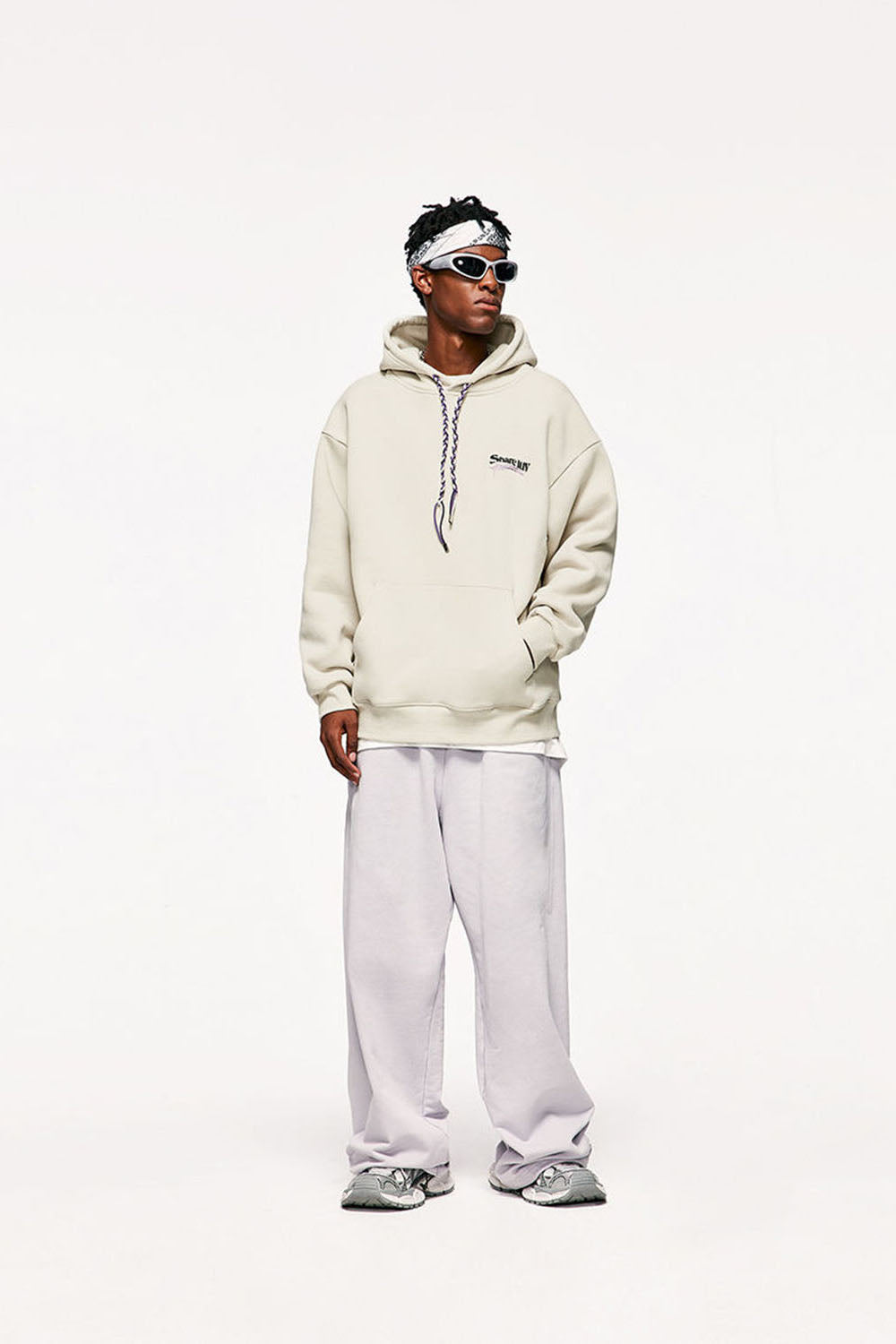 Unisex 350g Fleece-Lined Hoodie with Multicolor Braiding Hip-Hop Top