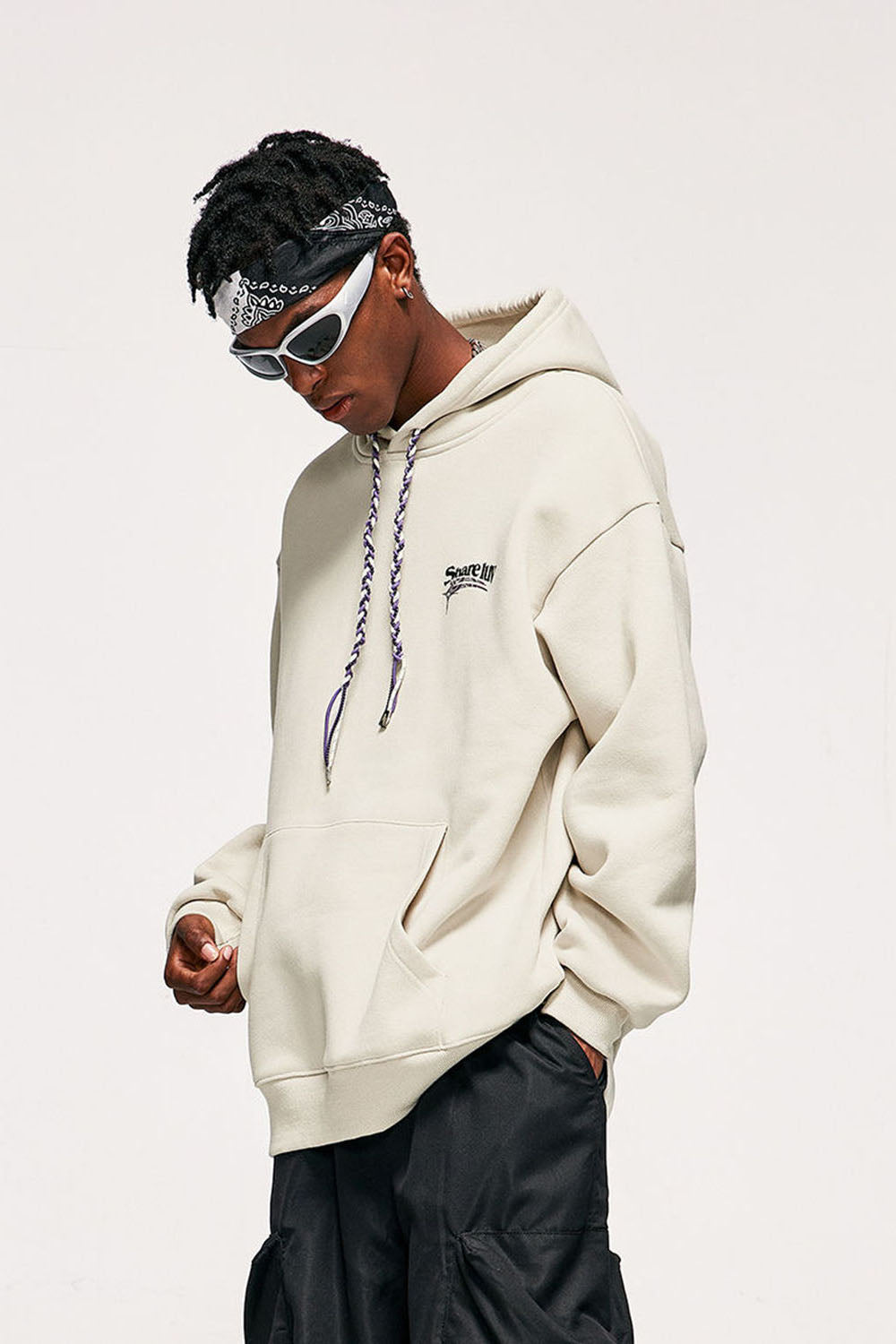 Unisex 350g Fleece-Lined Hoodie with Multicolor Braiding Hip-Hop Top