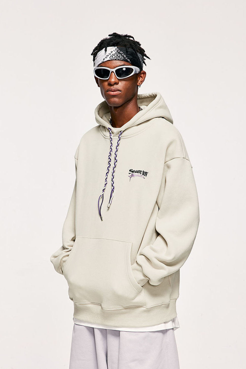 Unisex 350g Fleece-Lined Hoodie with Multicolor Braiding Hip-Hop Top
