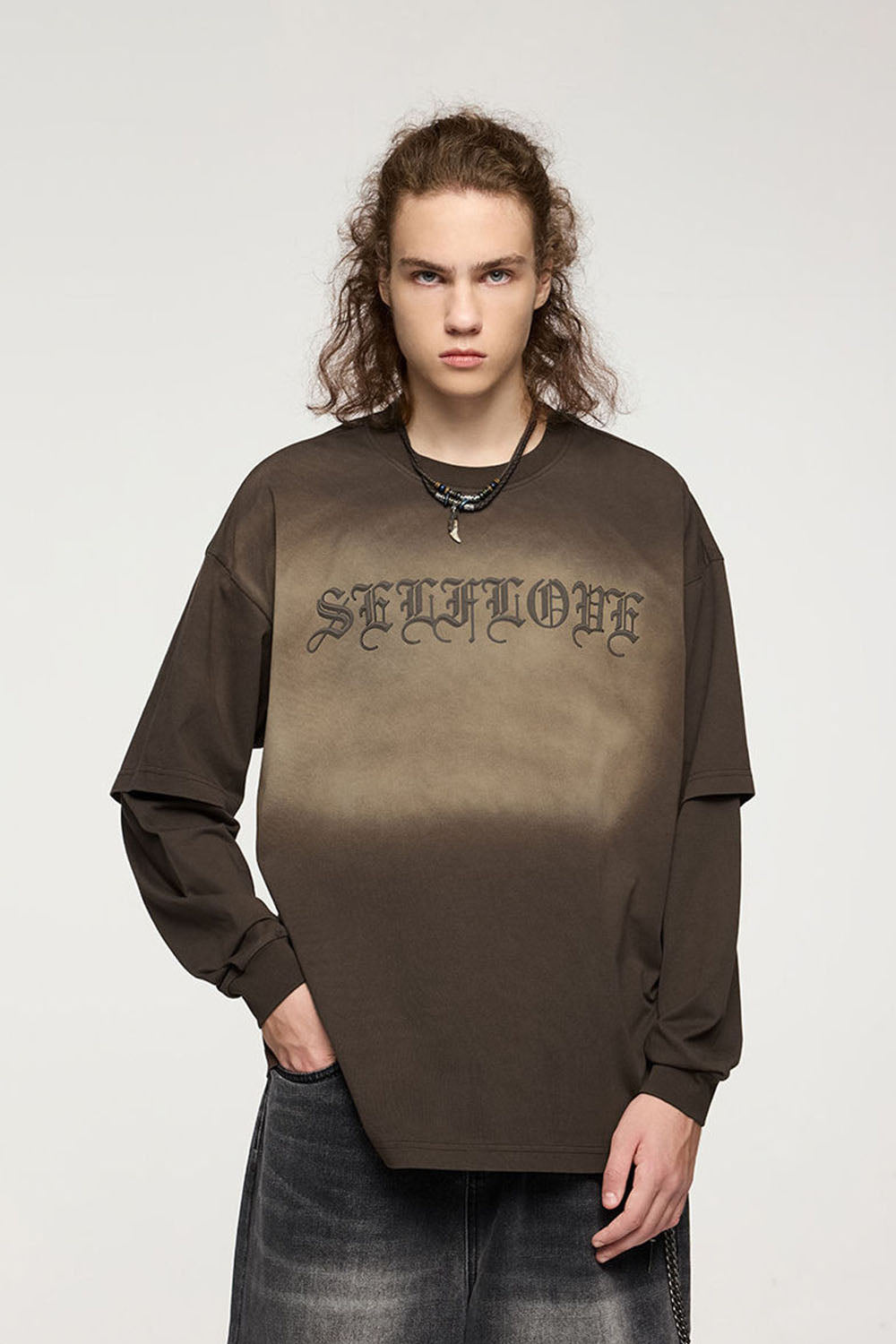 3D Foam Print Faux Two-Piece Long Sleeve T-Shirt with Mint Technology