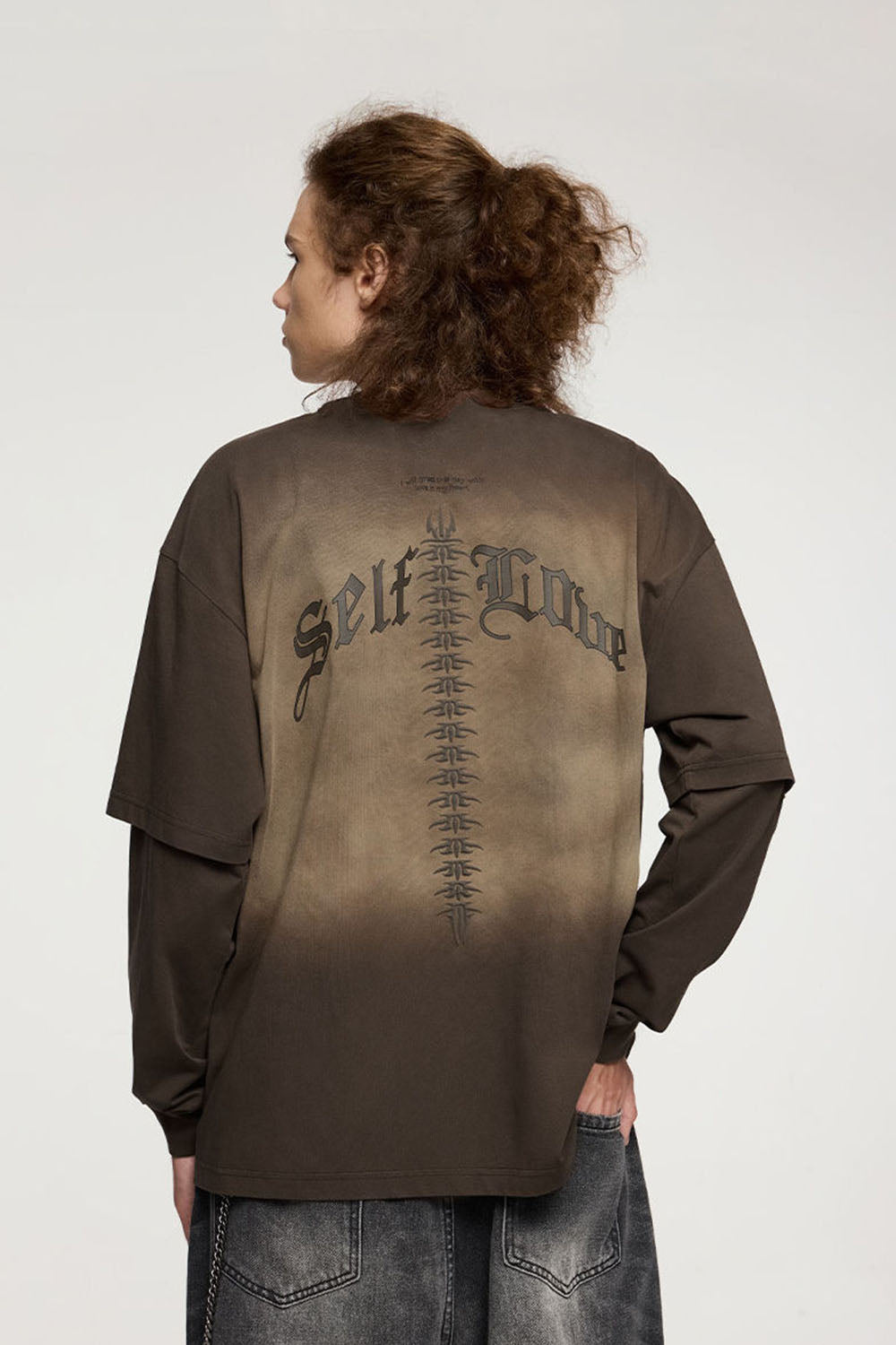 3D Foam Print Faux Two-Piece Long Sleeve T-Shirt with Mint Technology