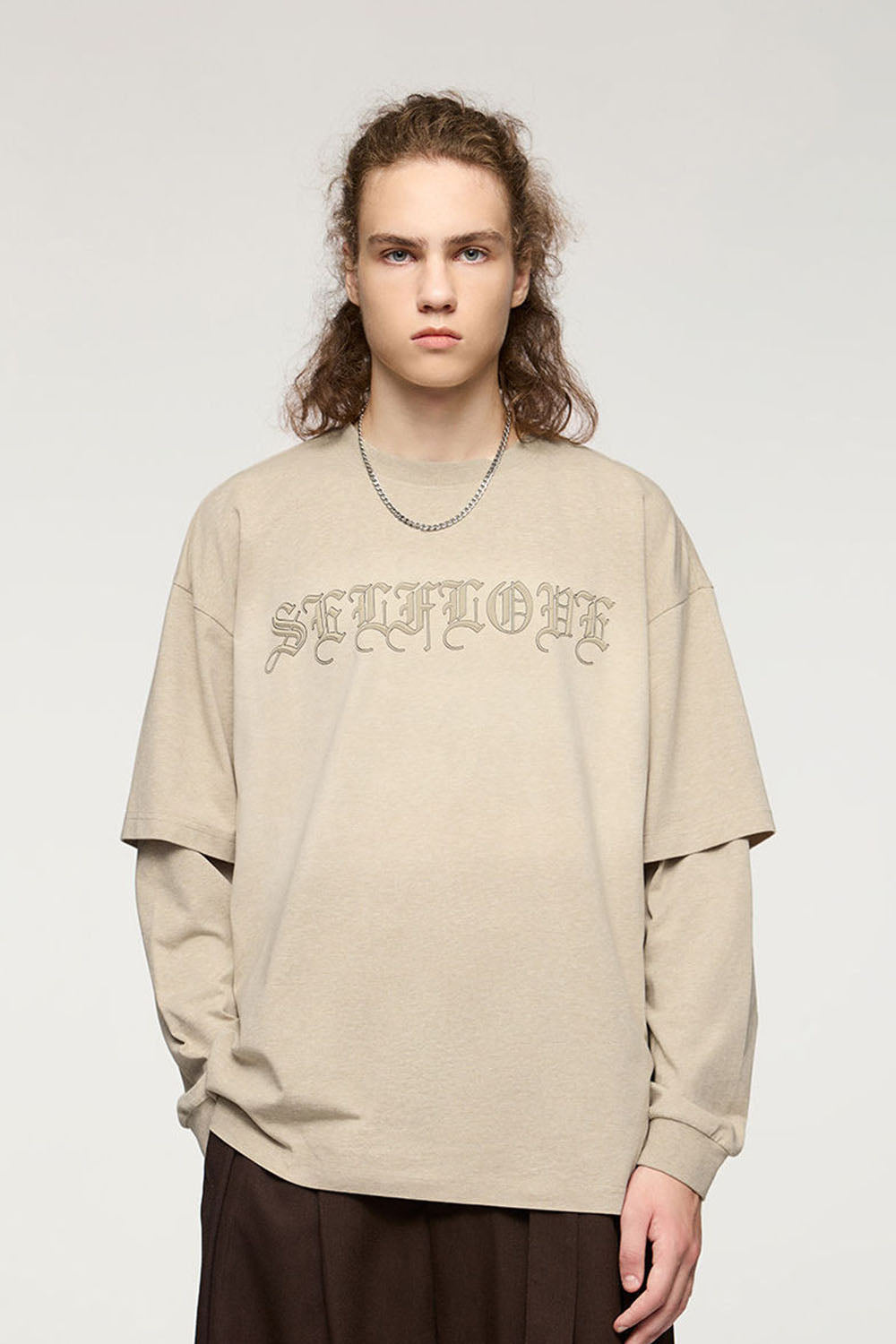 3D Foam Print Faux Two-Piece Long Sleeve T-Shirt with Mint Technology