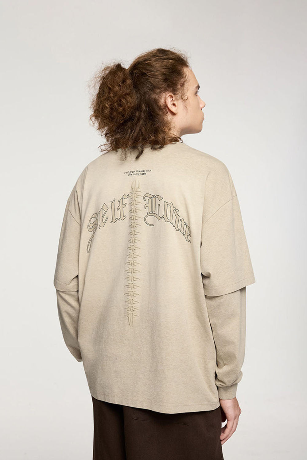 3D Foam Print Faux Two-Piece Long Sleeve T-Shirt with Mint Technology