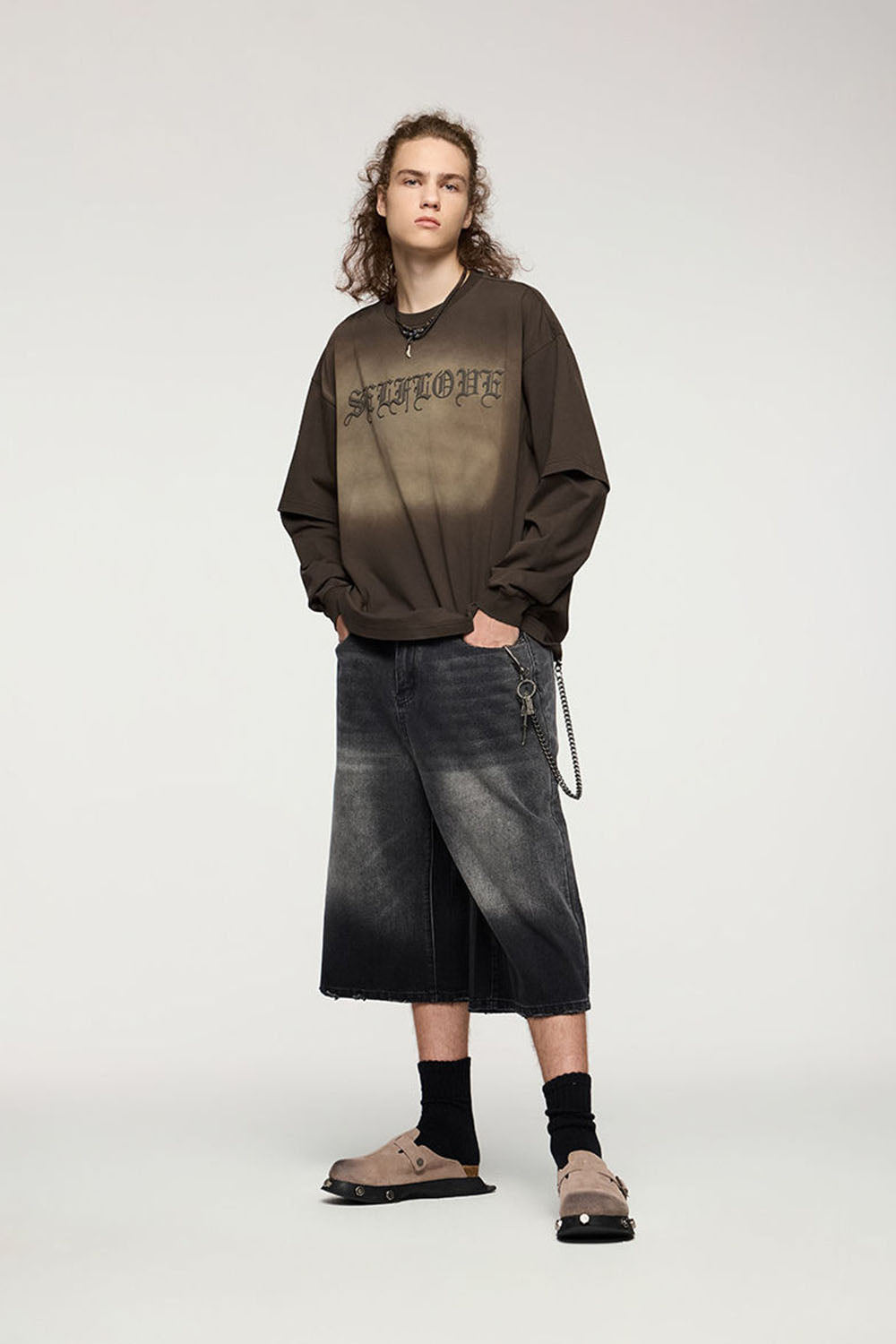 3D Foam Print Faux Two-Piece Long Sleeve T-Shirt with Mint Technology