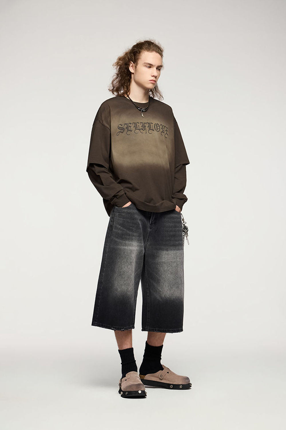 3D Foam Print Faux Two-Piece Long Sleeve T-Shirt with Mint Technology