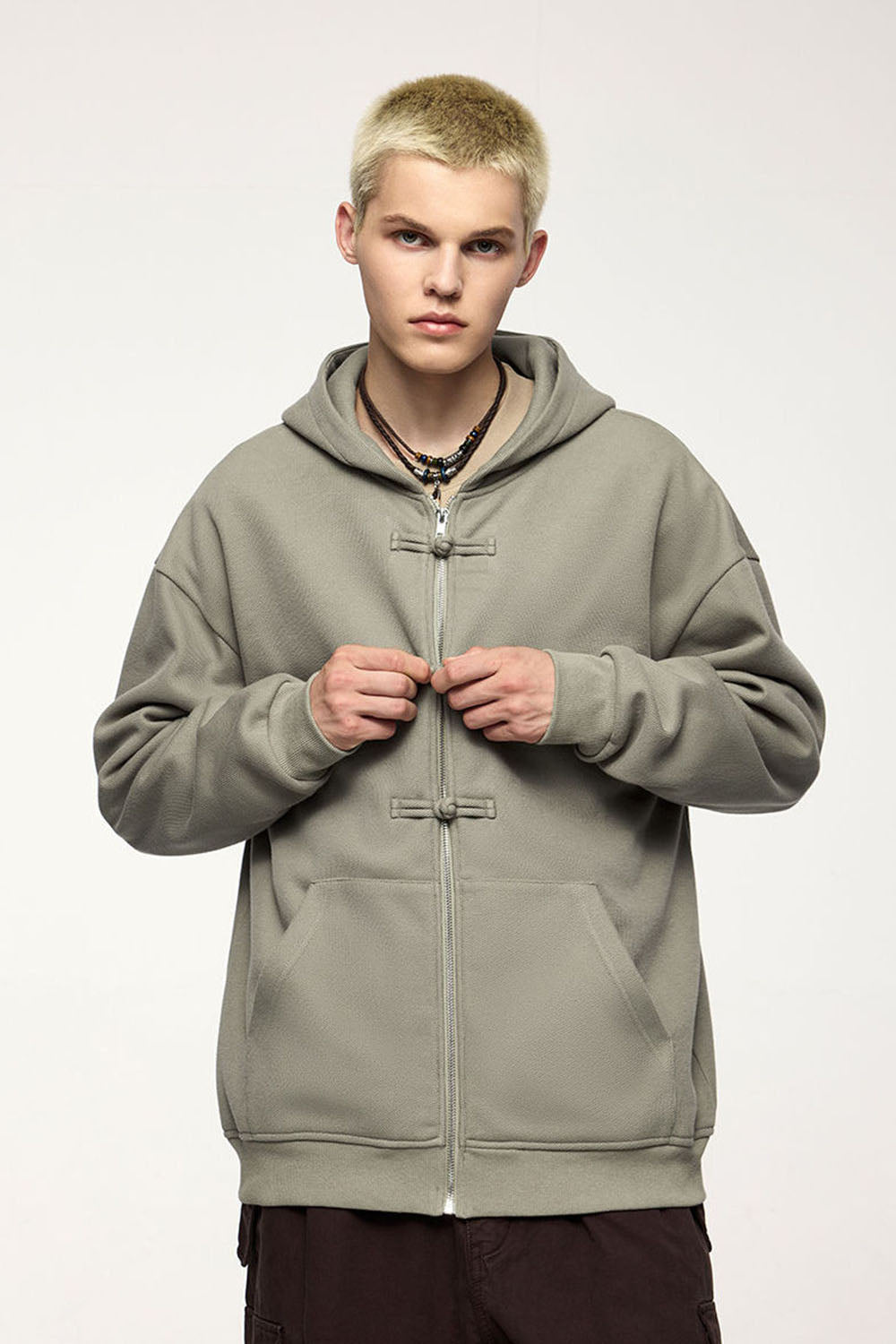 Men's 410g Fleece Zip-Up Hoodie with Toggle Buttons
