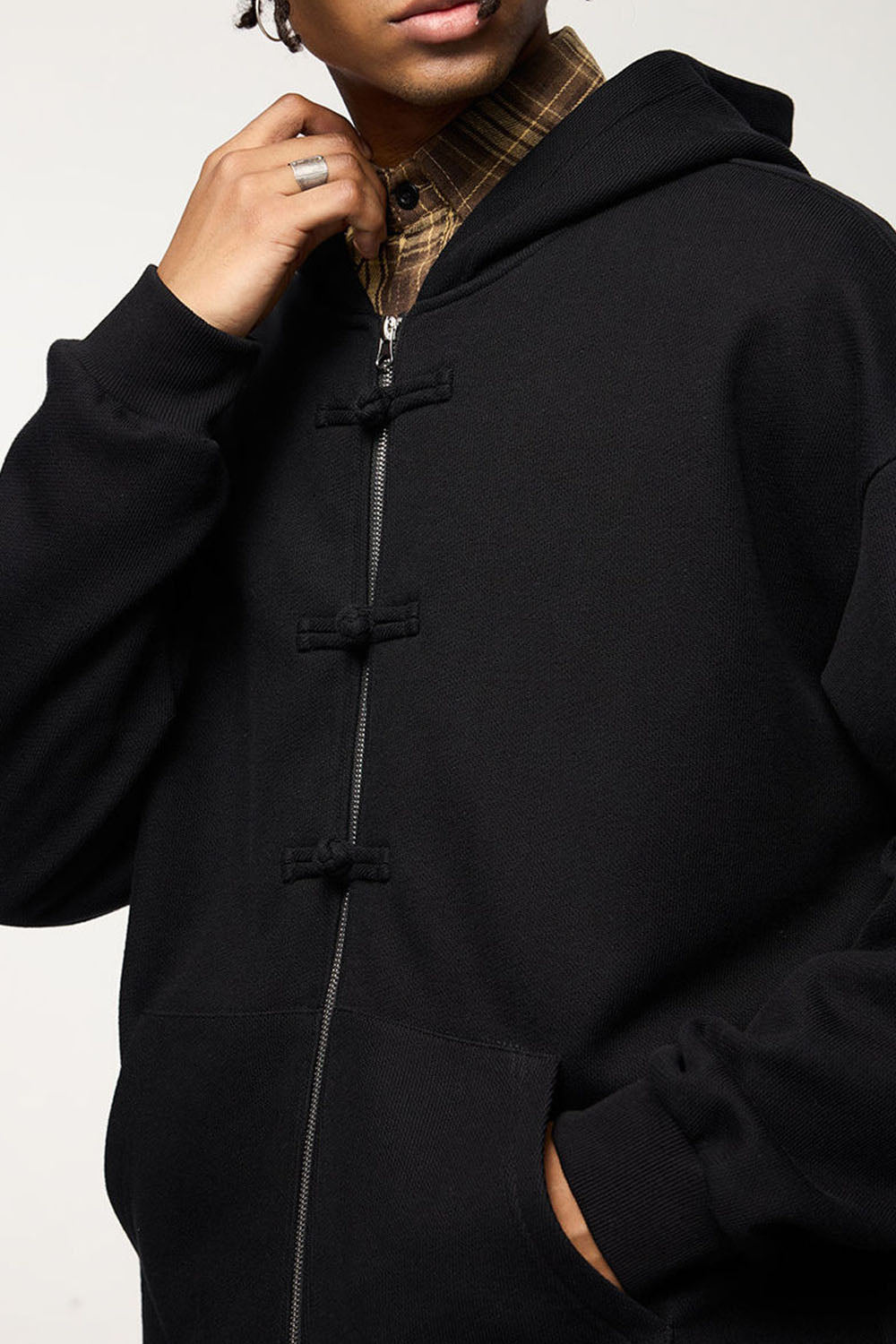 Men's 410g Fleece Zip-Up Hoodie with Toggle Buttons