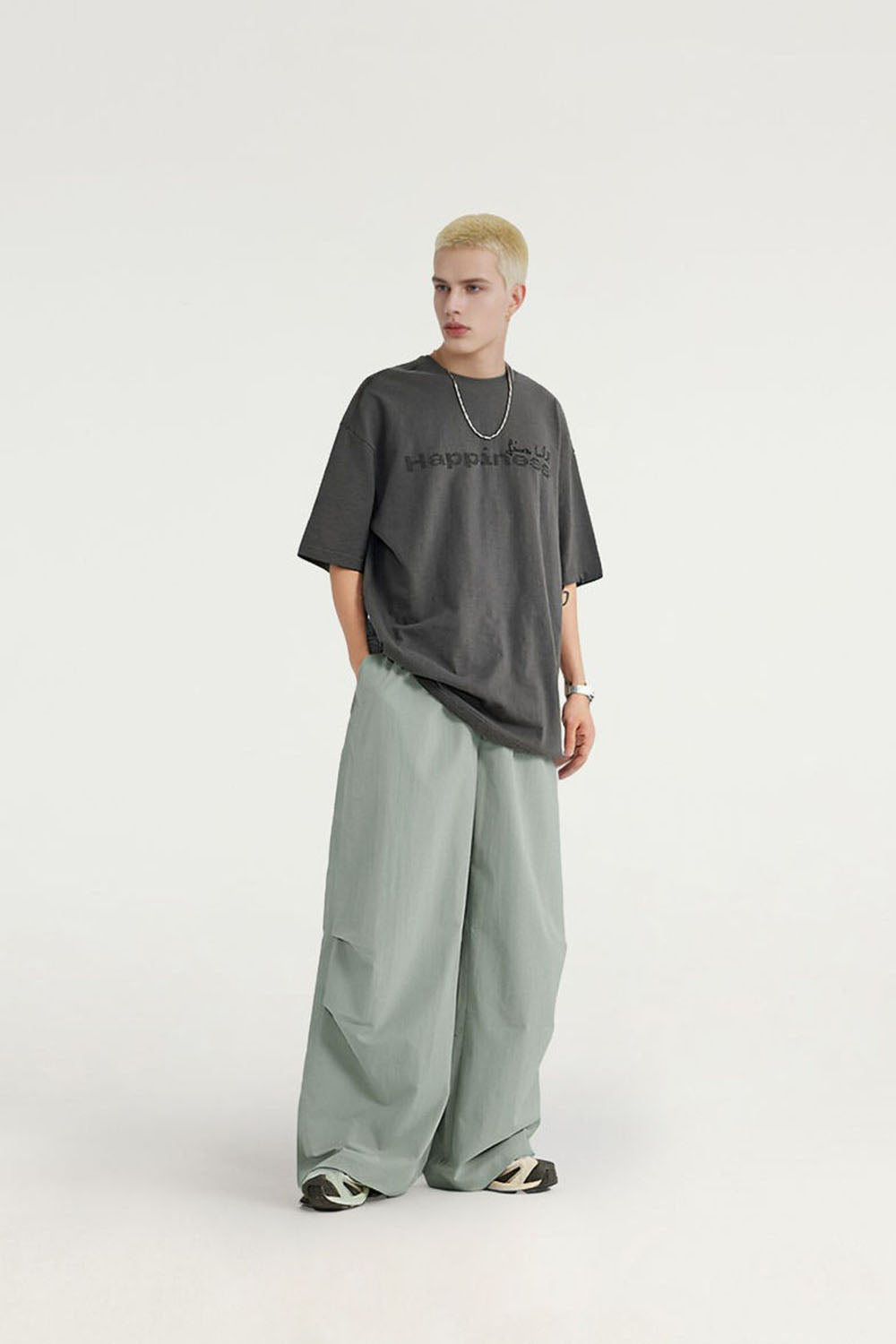 A-Line Cut Wide Leg Casual Pants with Drape