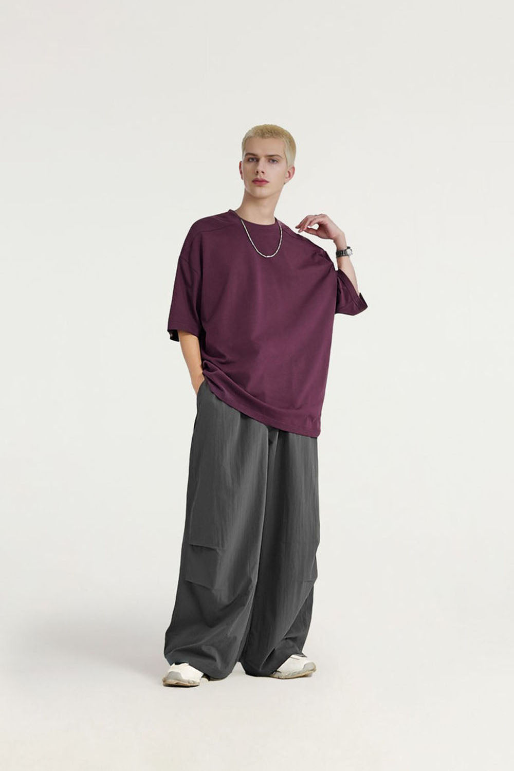 A-Line Cut Wide Leg Casual Pants with Drape