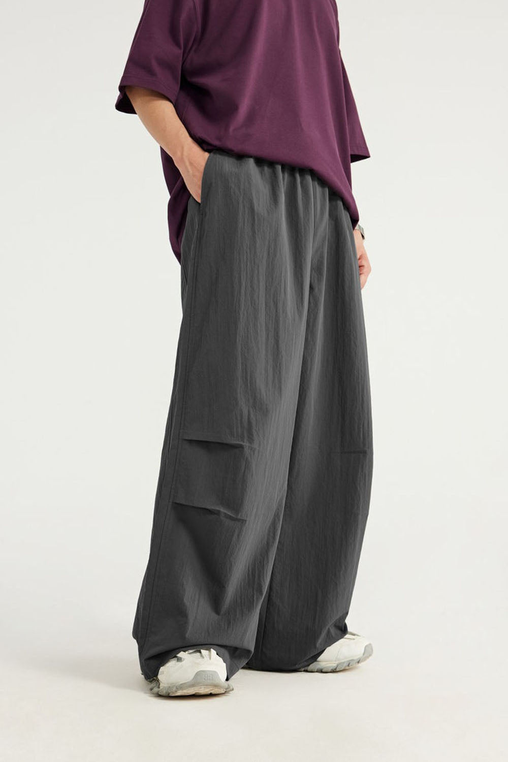 A-Line Cut Wide Leg Casual Pants with Drape