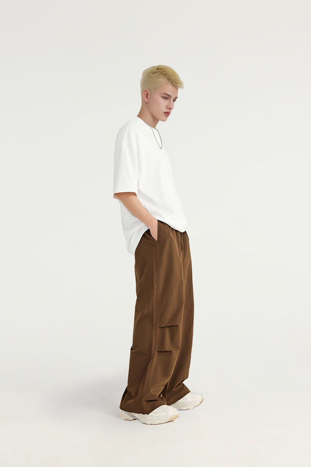 A-Line Cut Wide Leg Casual Pants with Drape
