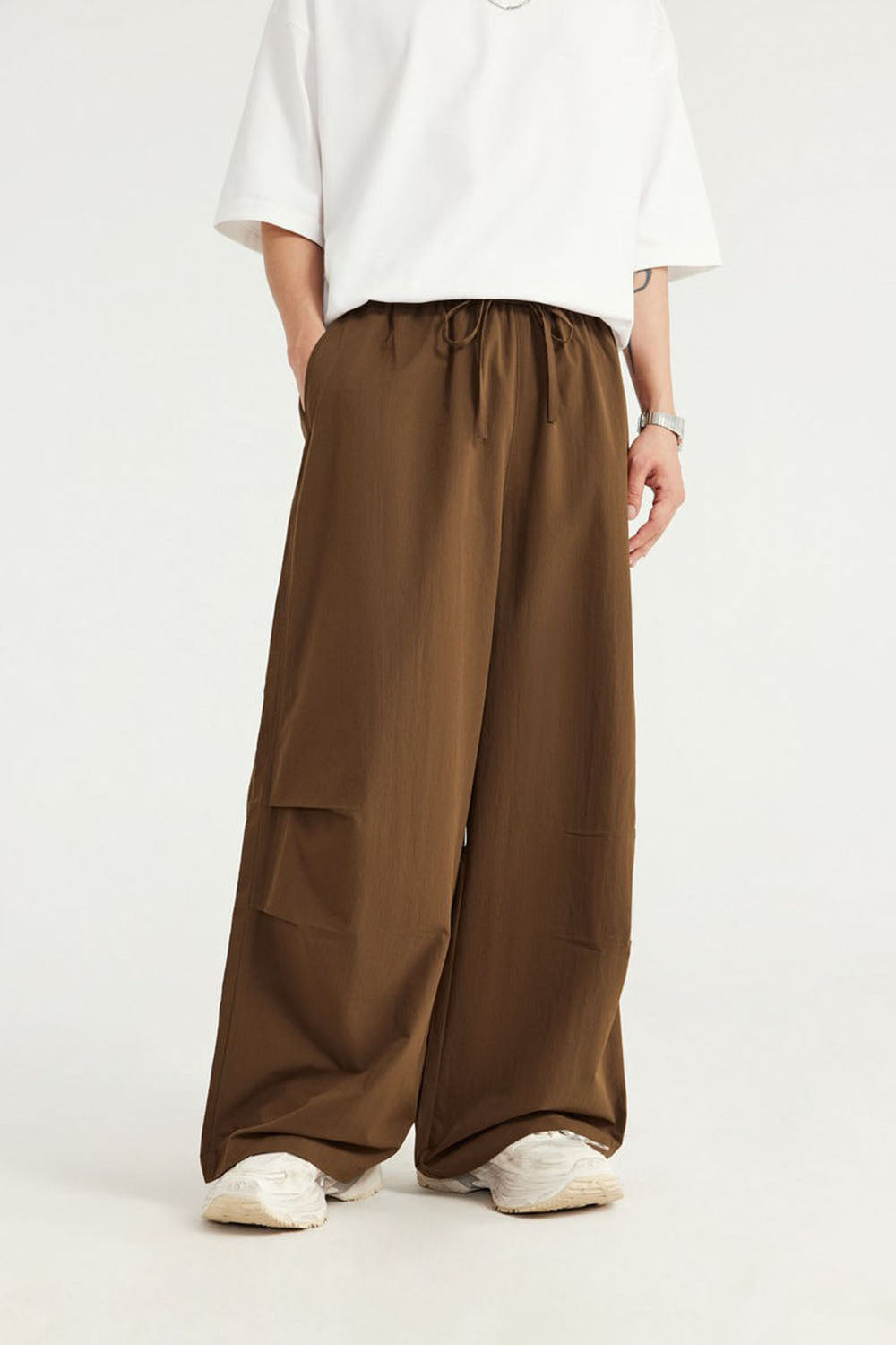 A-Line Cut Wide Leg Casual Pants with Drape