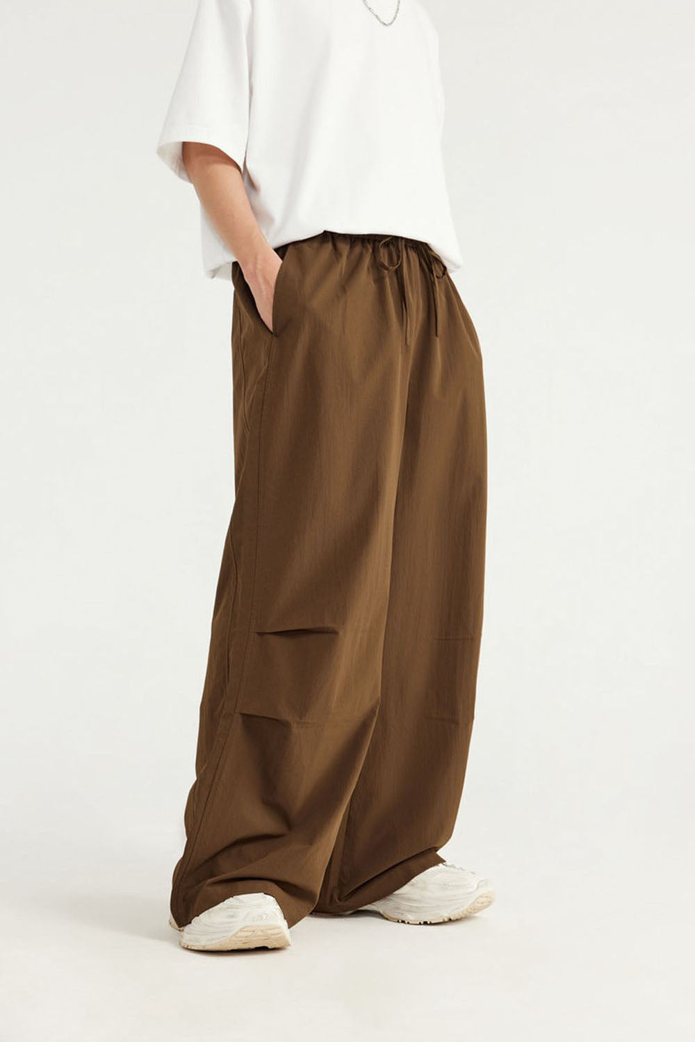 A-Line Cut Wide Leg Casual Pants with Drape