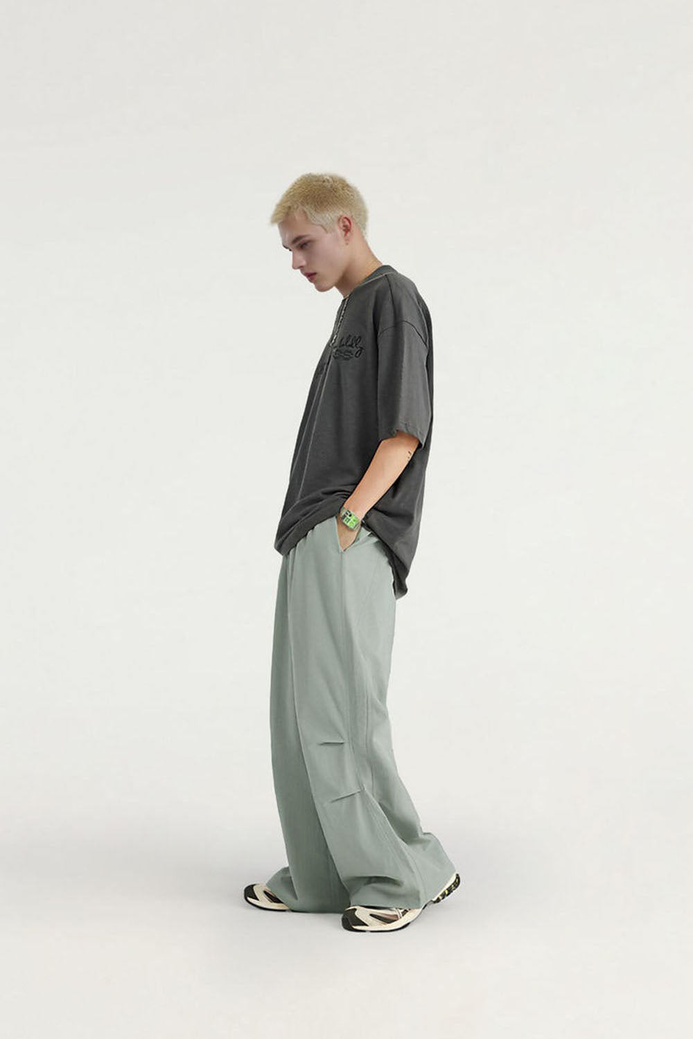 A-Line Cut Wide Leg Casual Pants with Drape