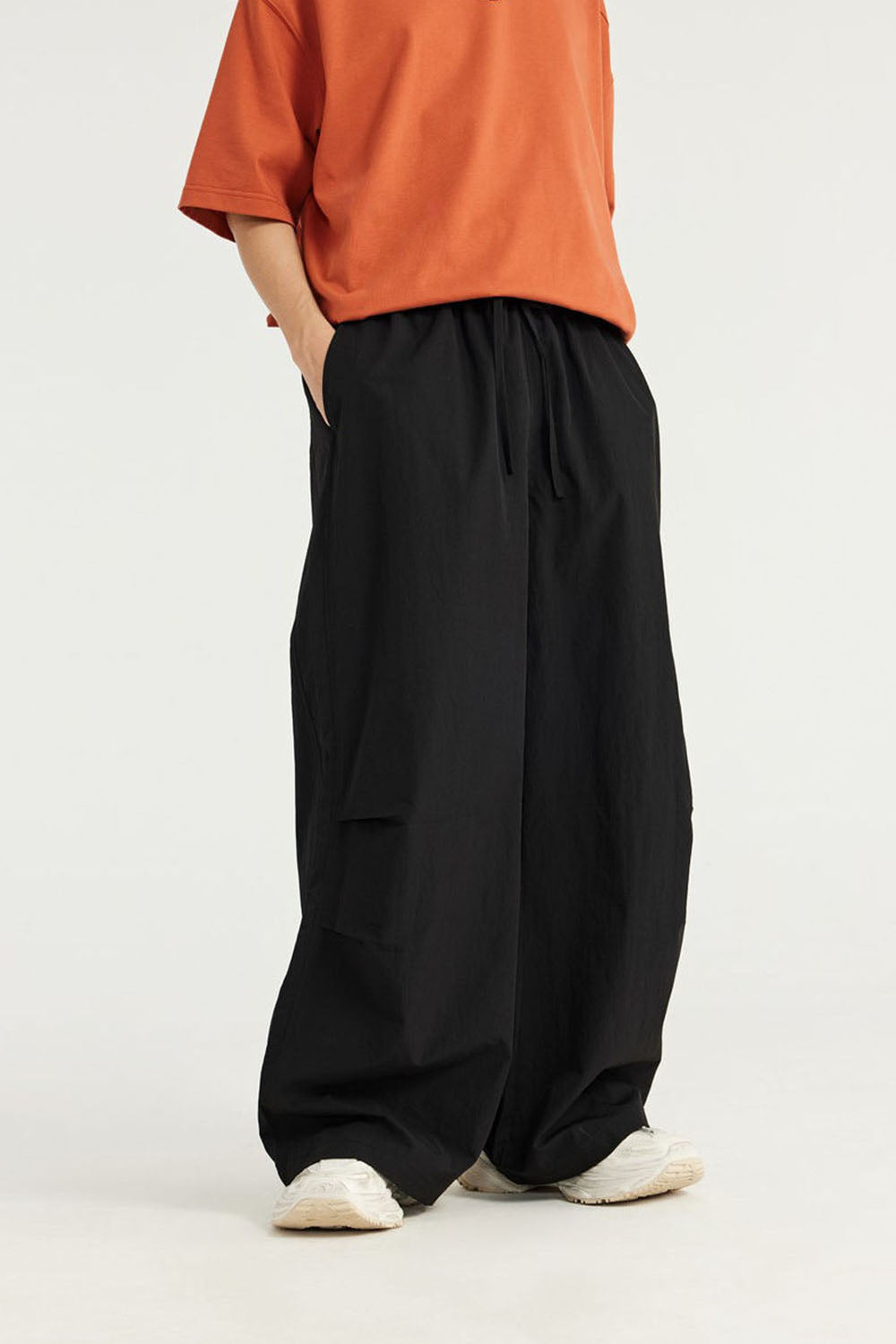 A-Line Cut Wide Leg Casual Pants with Drape