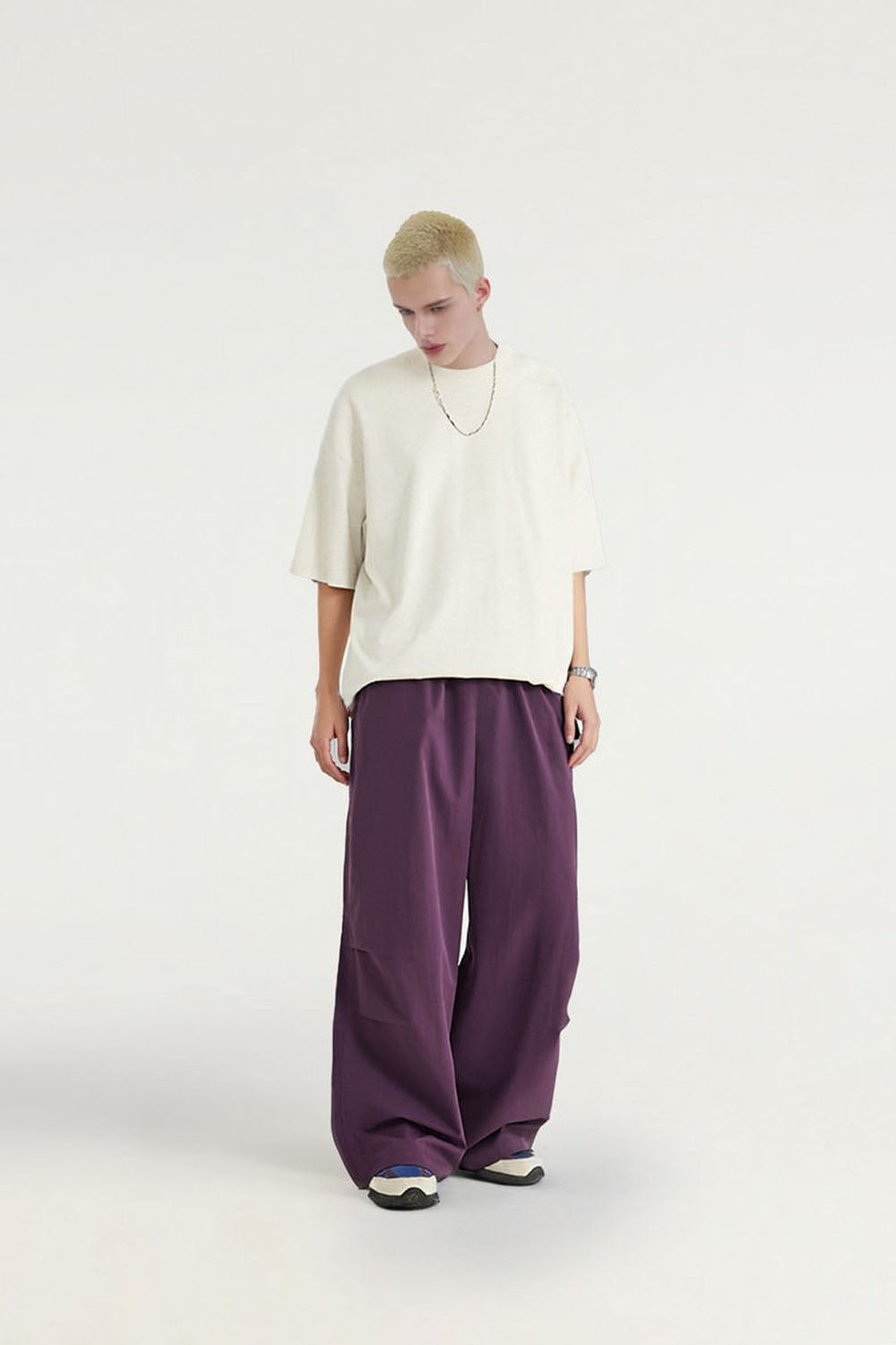 A-Line Cut Wide Leg Casual Pants with Drape