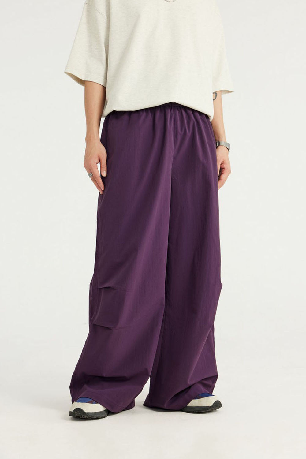 A-Line Cut Wide Leg Casual Pants with Drape