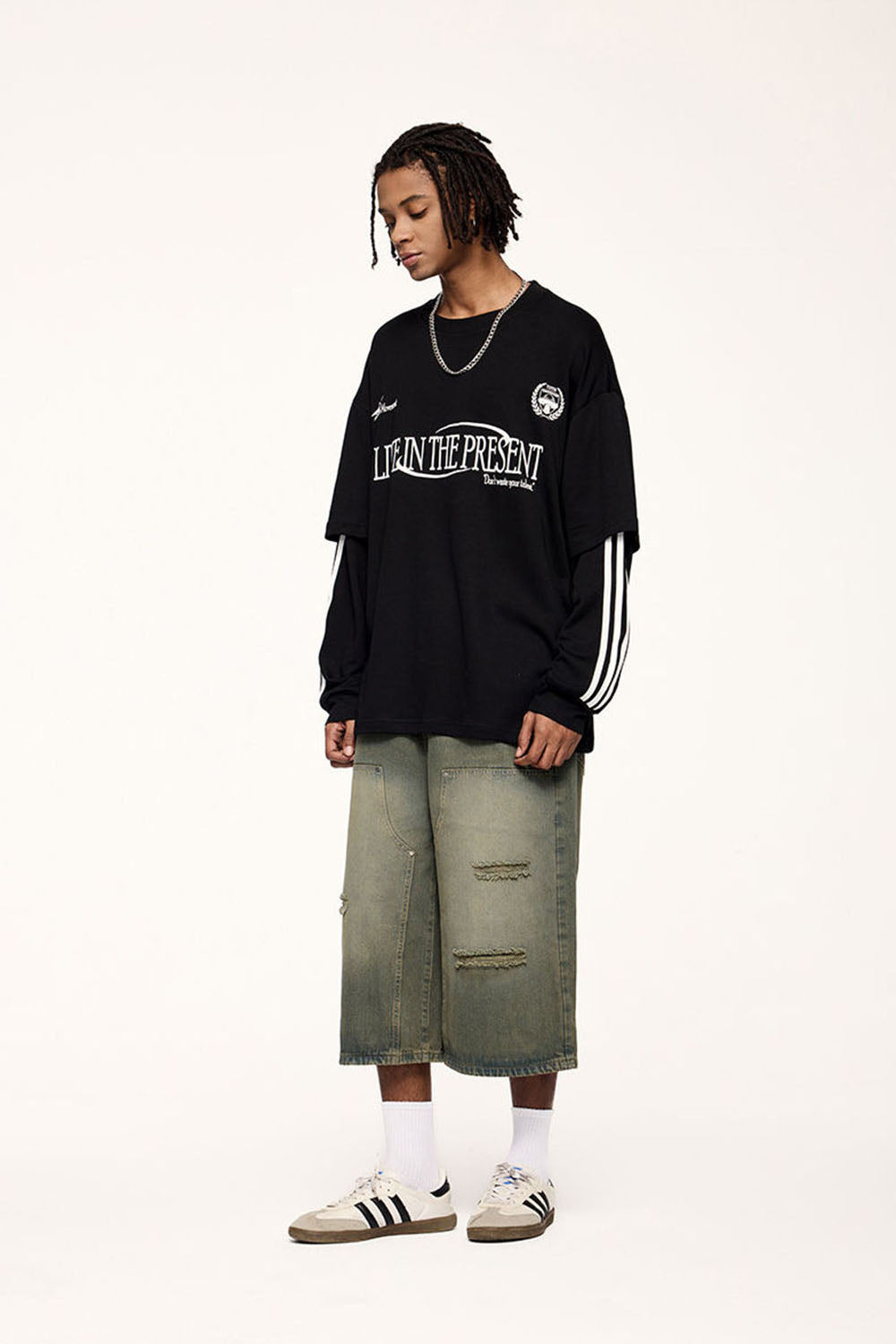 Faux Layered Long Sleeve T-Shirt Loose Top