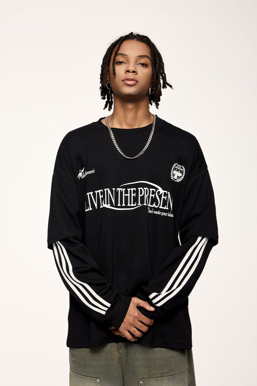 Faux Layered Long Sleeve T-Shirt Loose Top