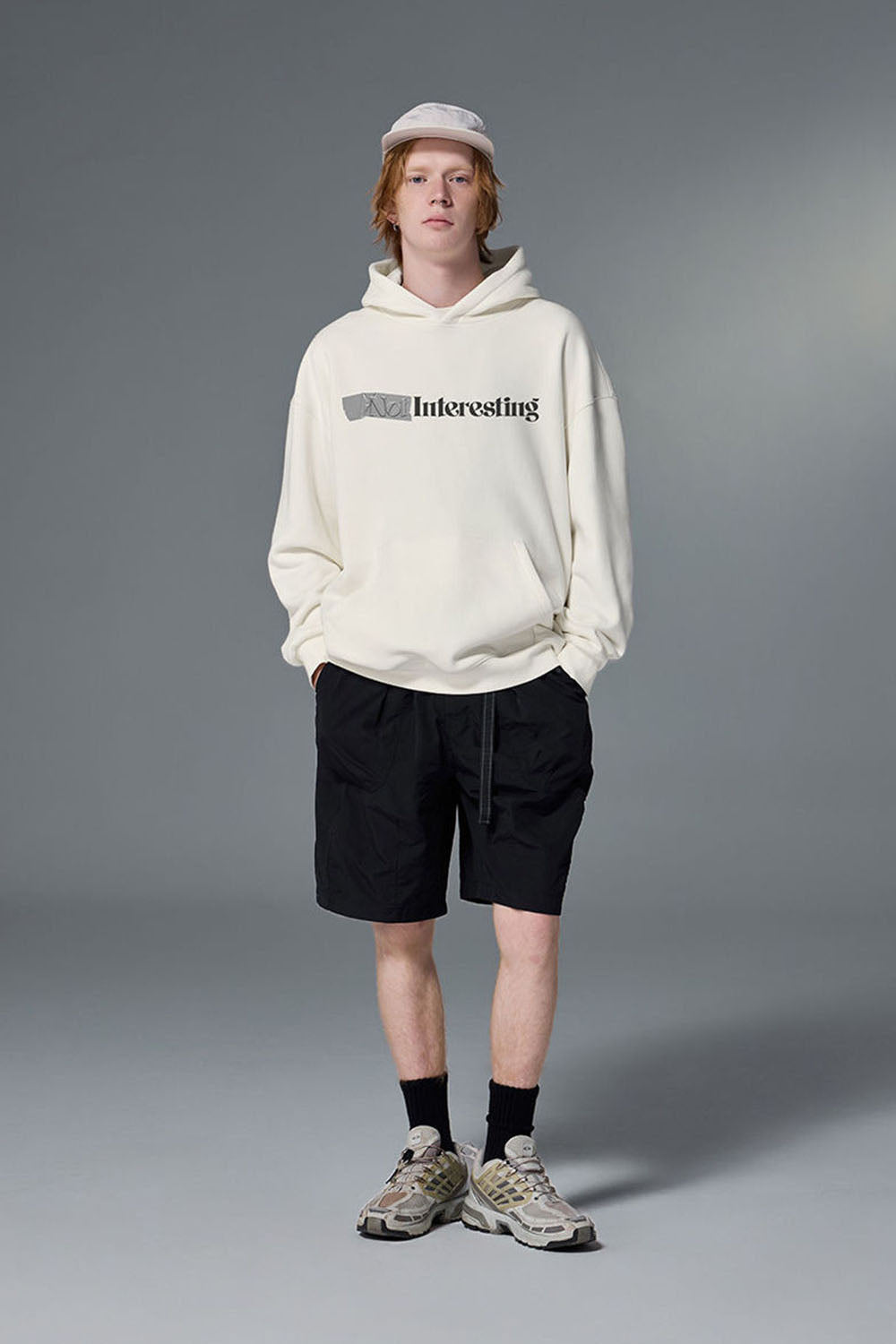 Men's Flame Print Velour Basic Hoodie with Tape Detail