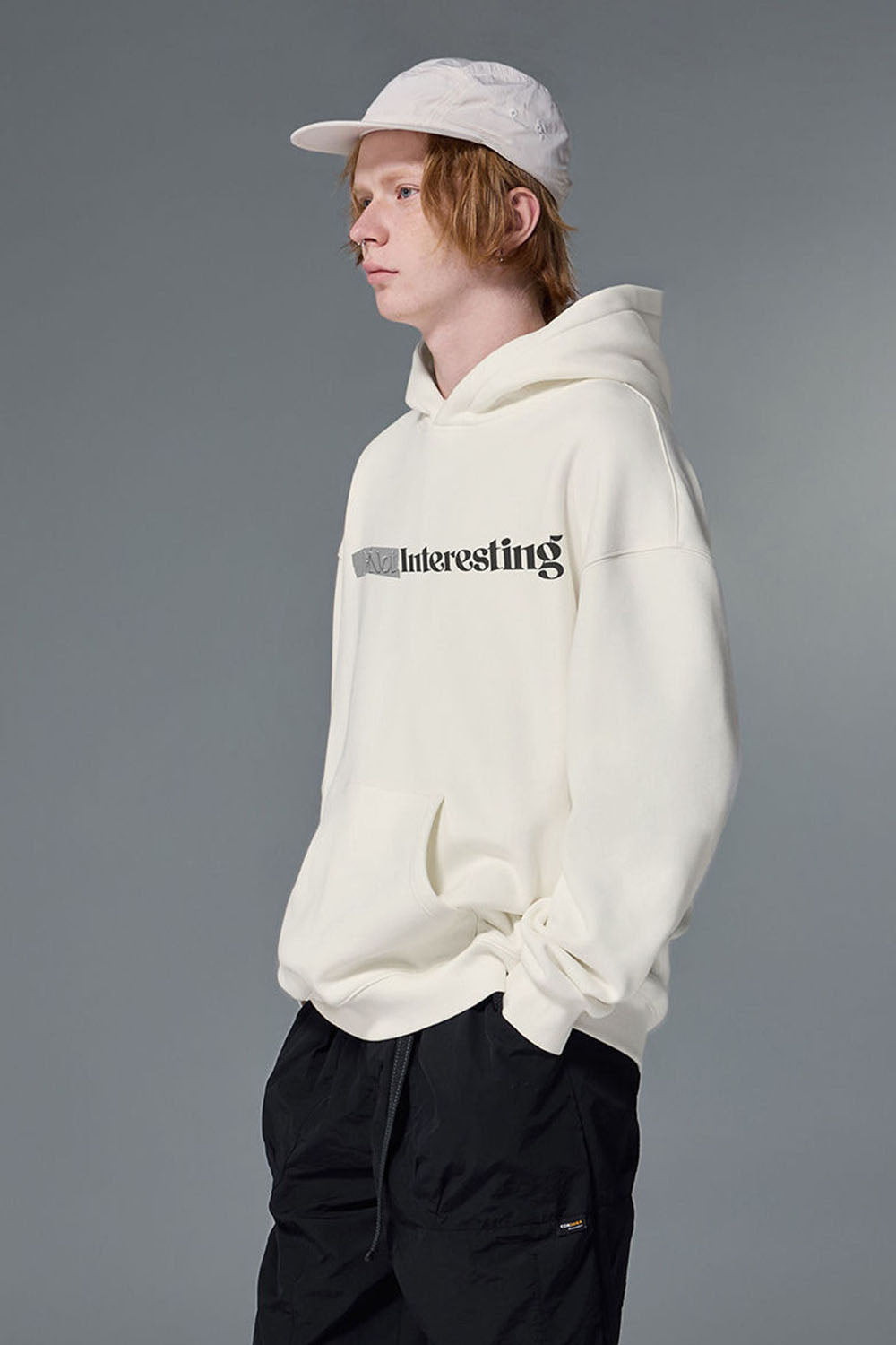 Men's Flame Print Velour Basic Hoodie with Tape Detail