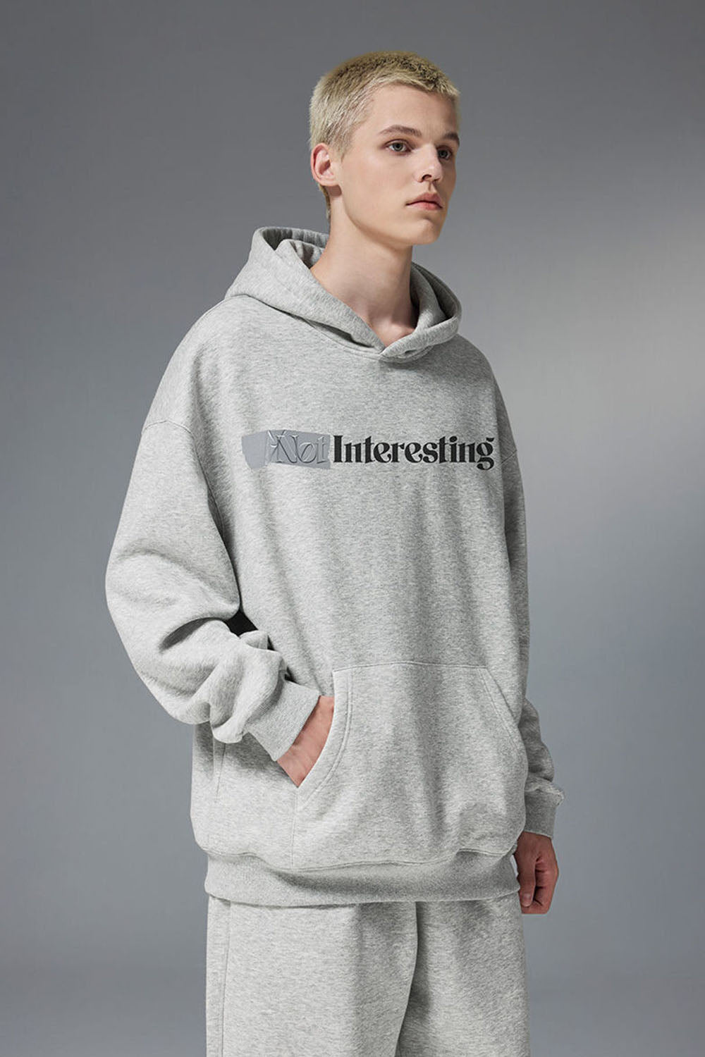 Men's Flame Print Velour Basic Hoodie with Tape Detail
