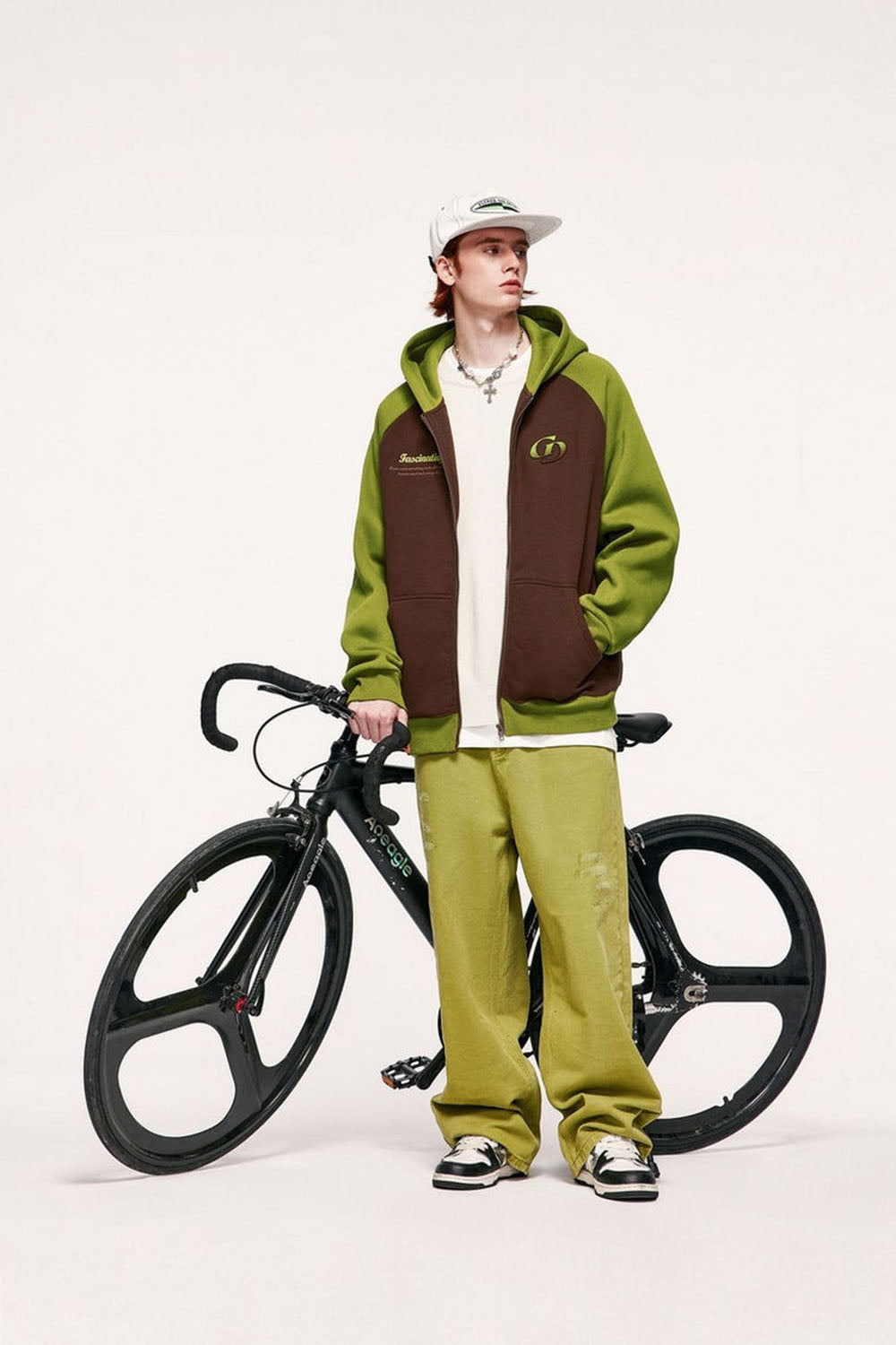 Embroidered Color-Block Drop Shoulder Hooded Zip-Up Sweatshirt Jacket