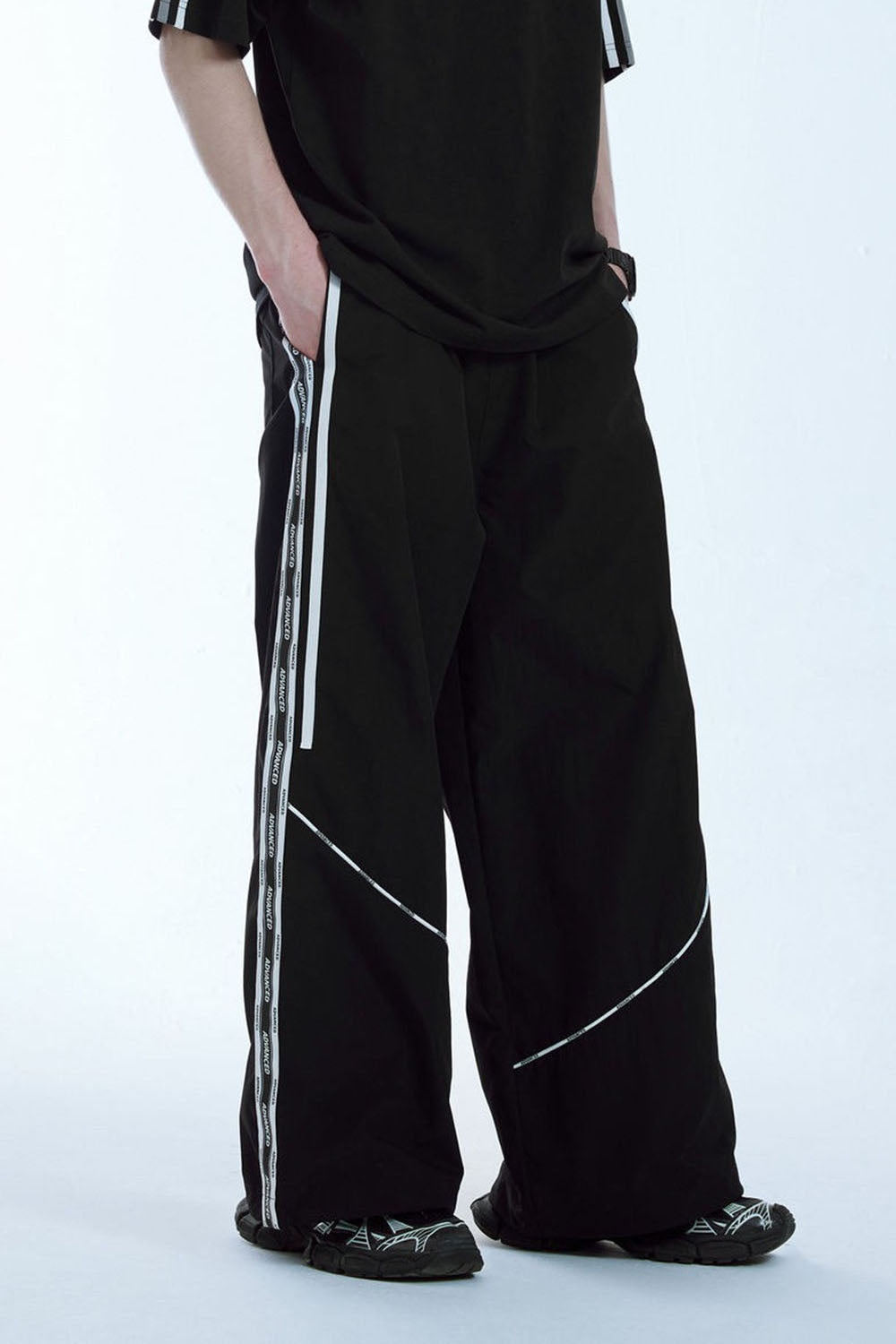 Tailored Print Patchwork Wide-Leg Pants in Vintage Casual Style