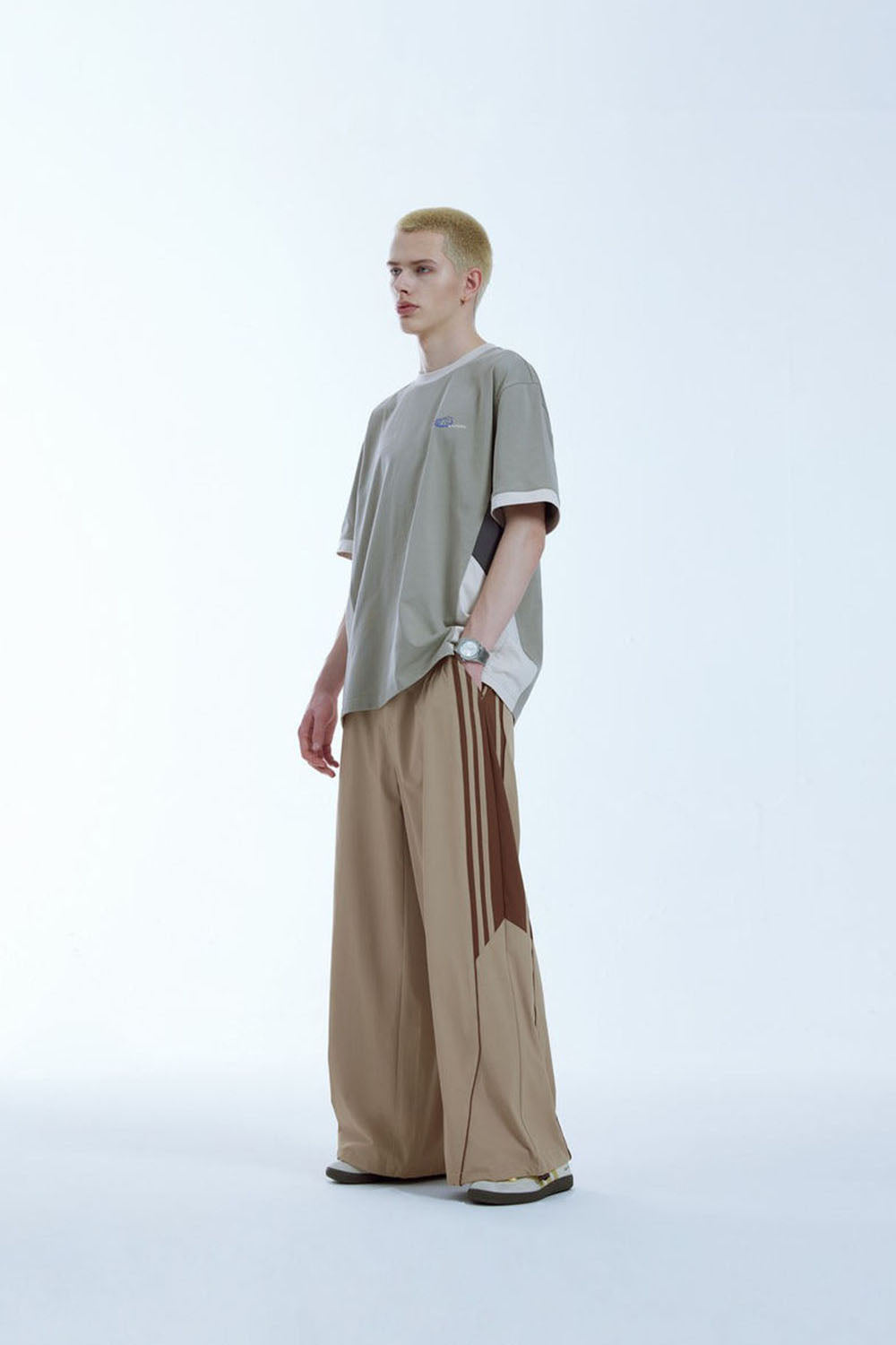 Color Block Panel A-Line Wide-Leg Pants: Casual Long Pants with Contrasting Stripes