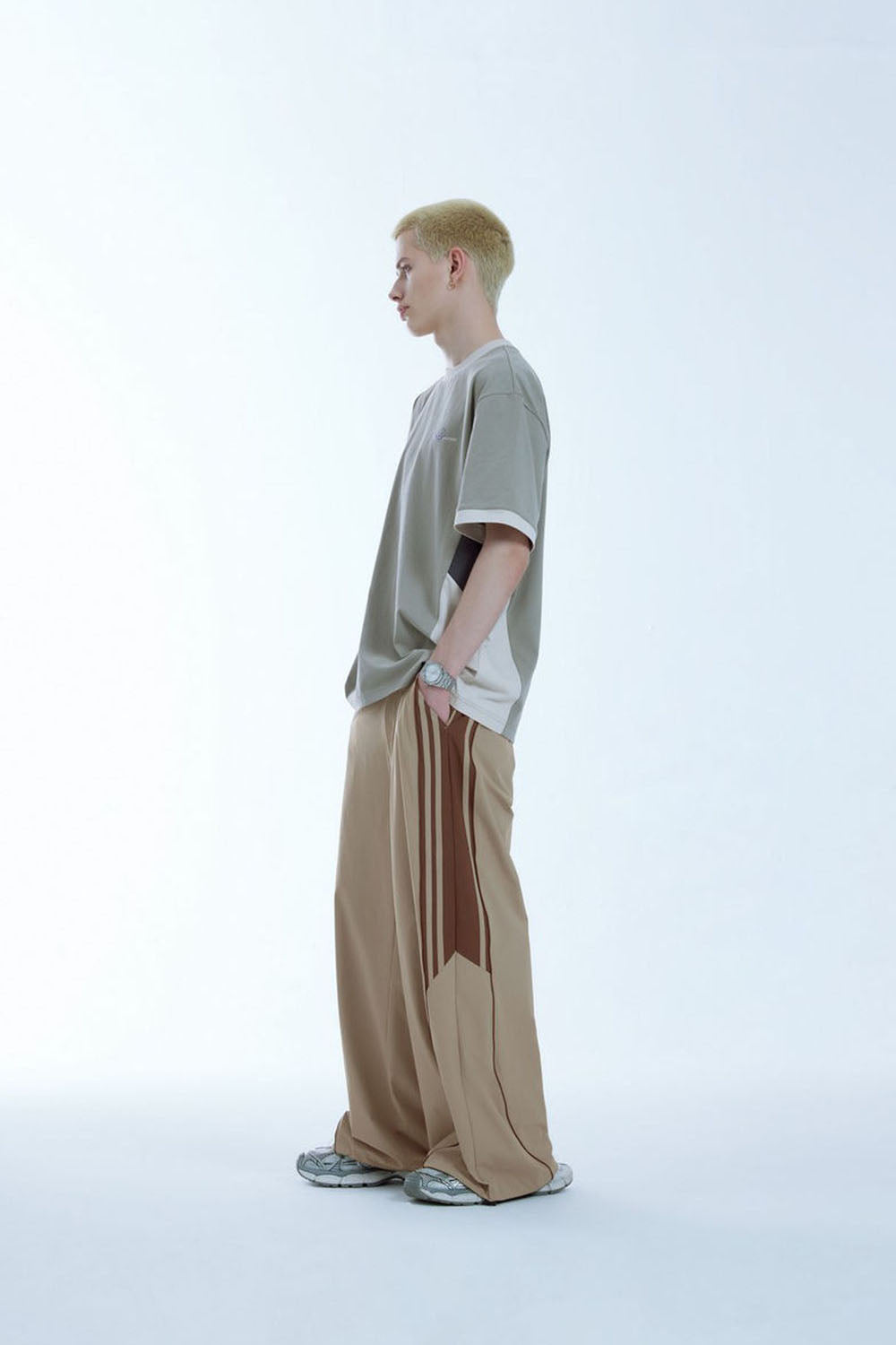 Color Block Panel A-Line Wide-Leg Pants: Casual Long Pants with Contrasting Stripes