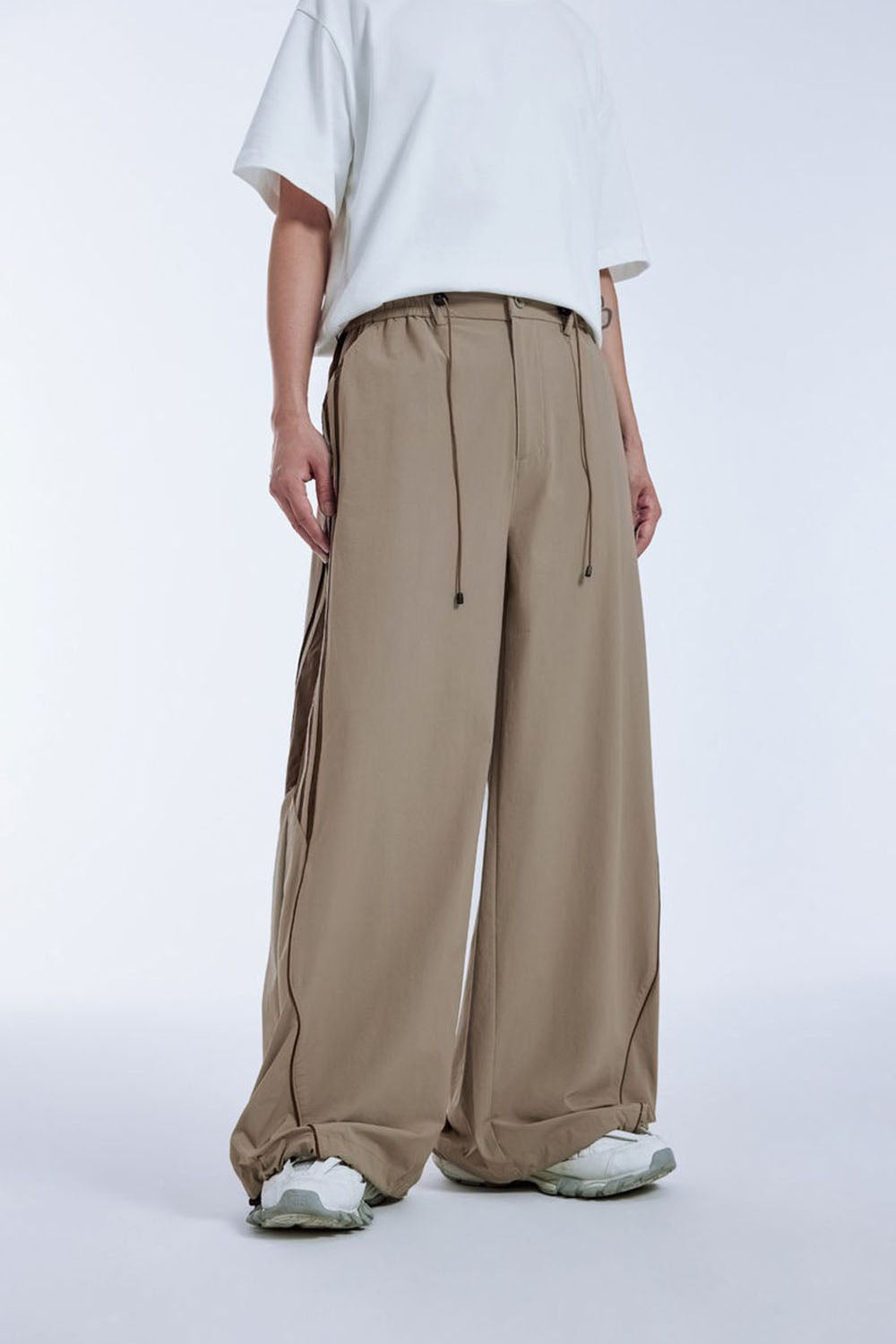 Color Block Panel A-Line Wide-Leg Pants: Casual Long Pants with Contrasting Stripes