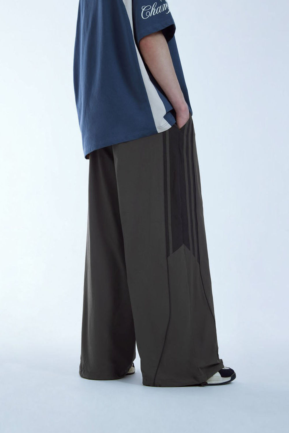 Color Block Panel A-Line Wide-Leg Pants: Casual Long Pants with Contrasting Stripes