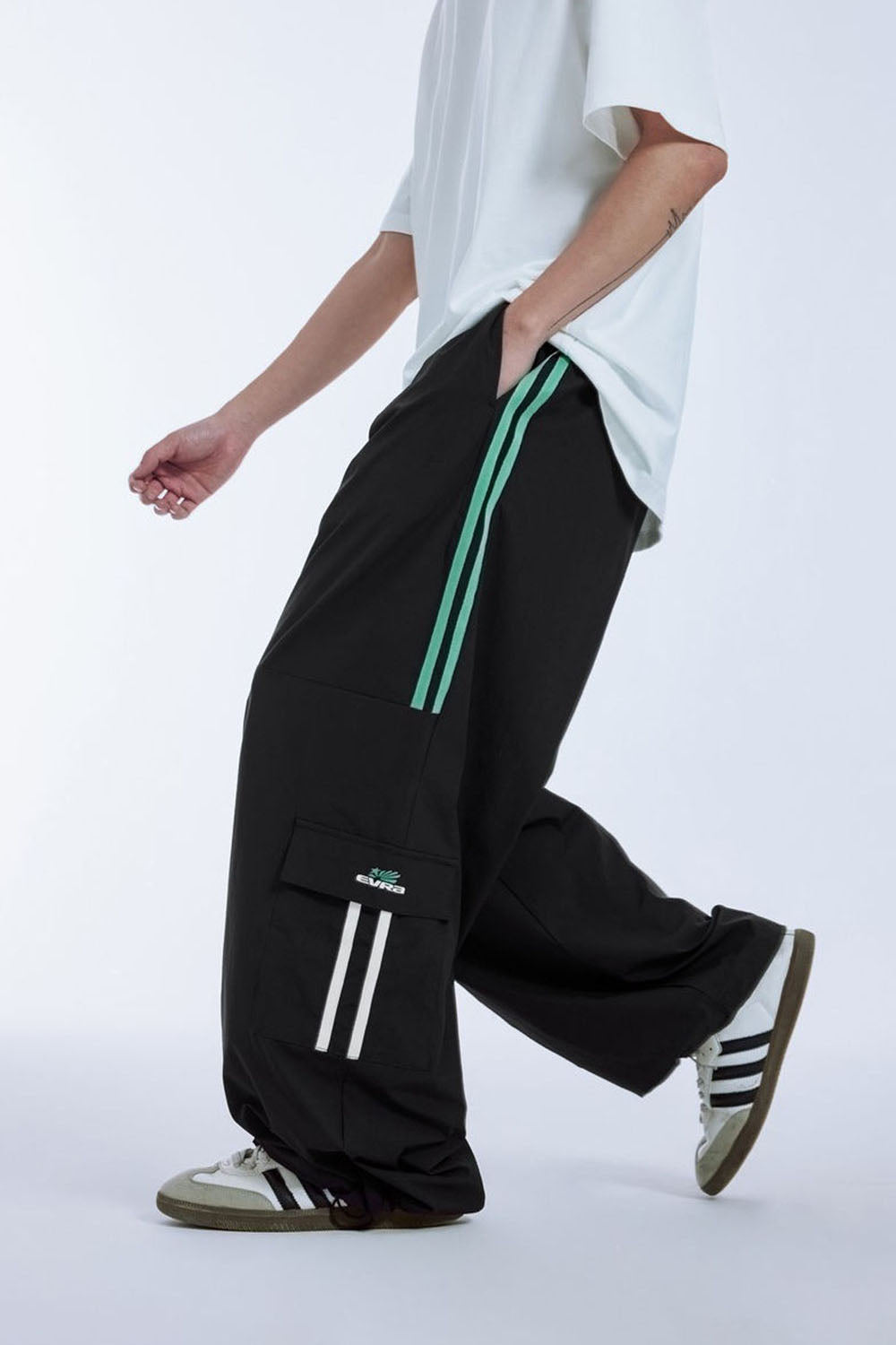 Retro Color Block Patchwork Wide-Leg Pants in Casual Style