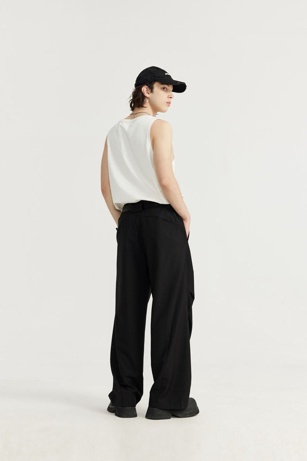 Pleated Suit Trousers with Wide Leg: Casual Long Pants