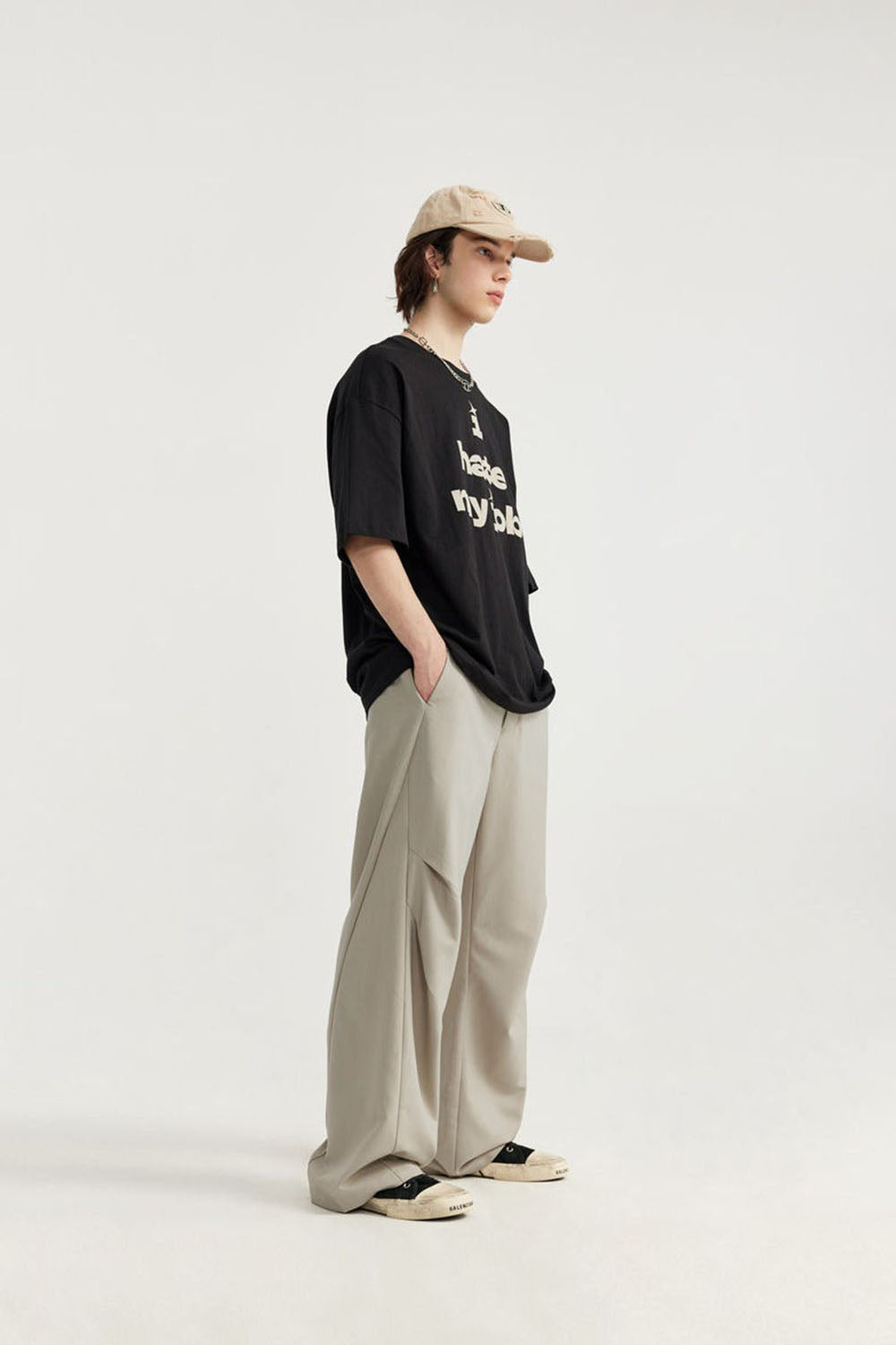 Pleated Suit Trousers with Wide Leg: Casual Long Pants