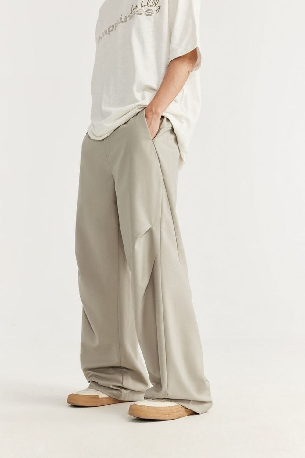 Pleated Suit Trousers with Wide Leg: Casual Long Pants