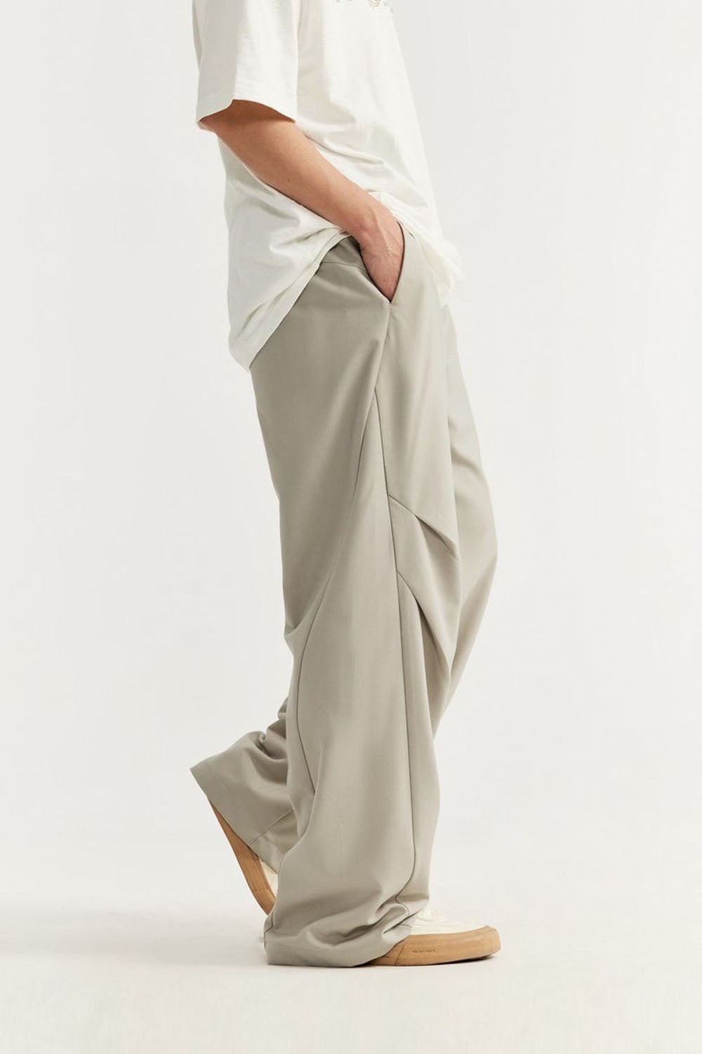 Pleated Suit Trousers with Wide Leg: Casual Long Pants