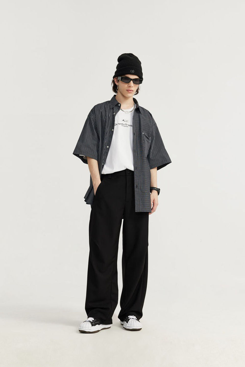 Pleated Suit Trousers with Wide Leg: Casual Long Pants
