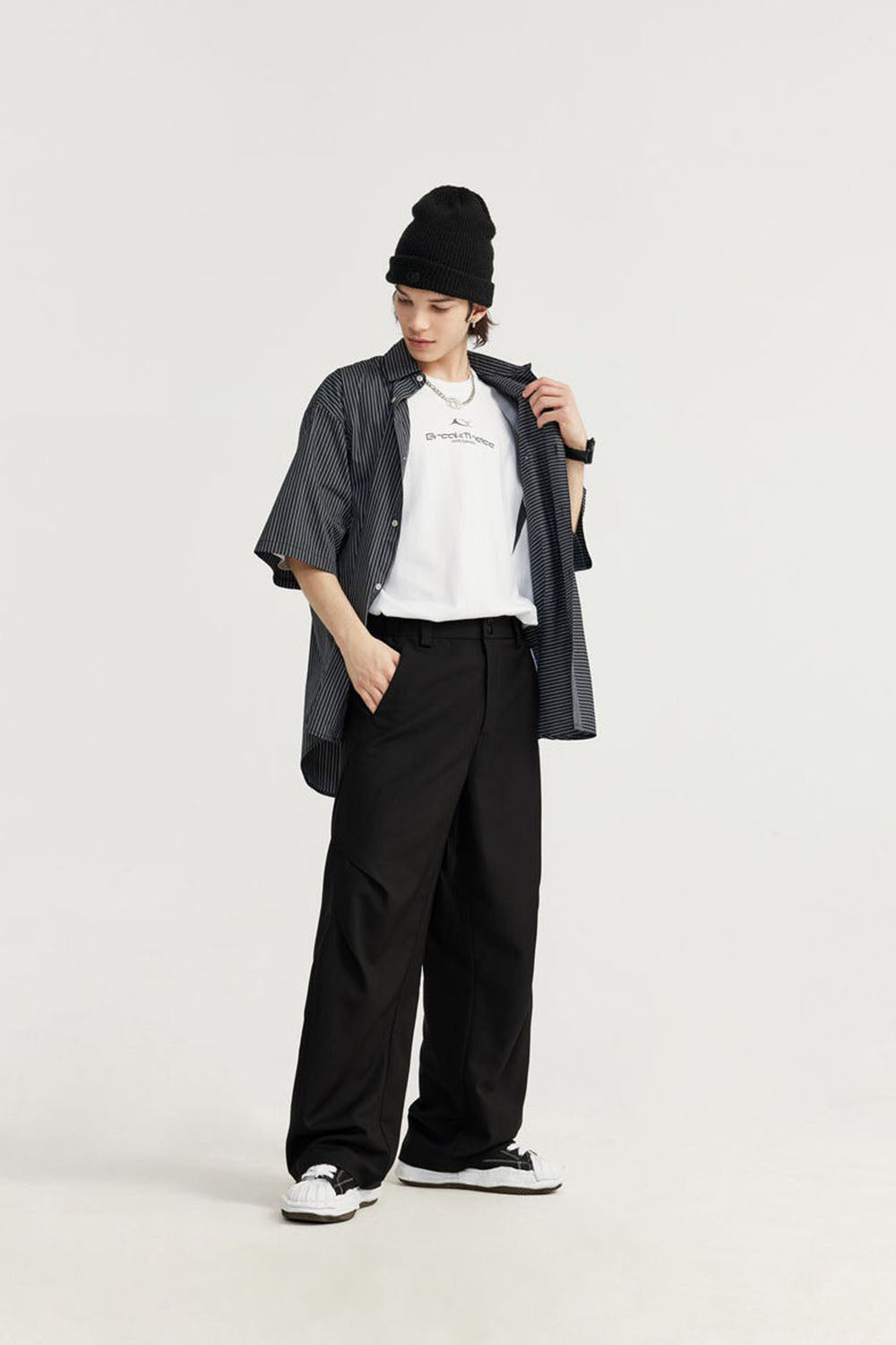 Pleated Suit Trousers with Wide Leg: Casual Long Pants